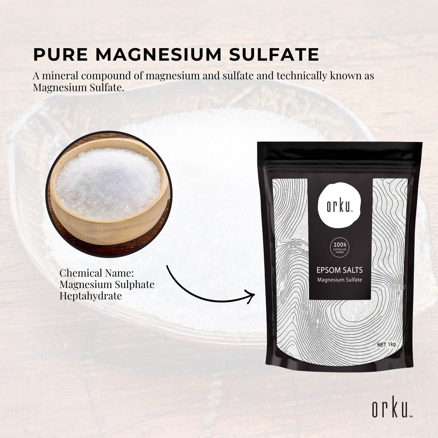 Orku 1Kg Epsom Salt - Magnesium Sulphate Bath Salts Skin Body-3