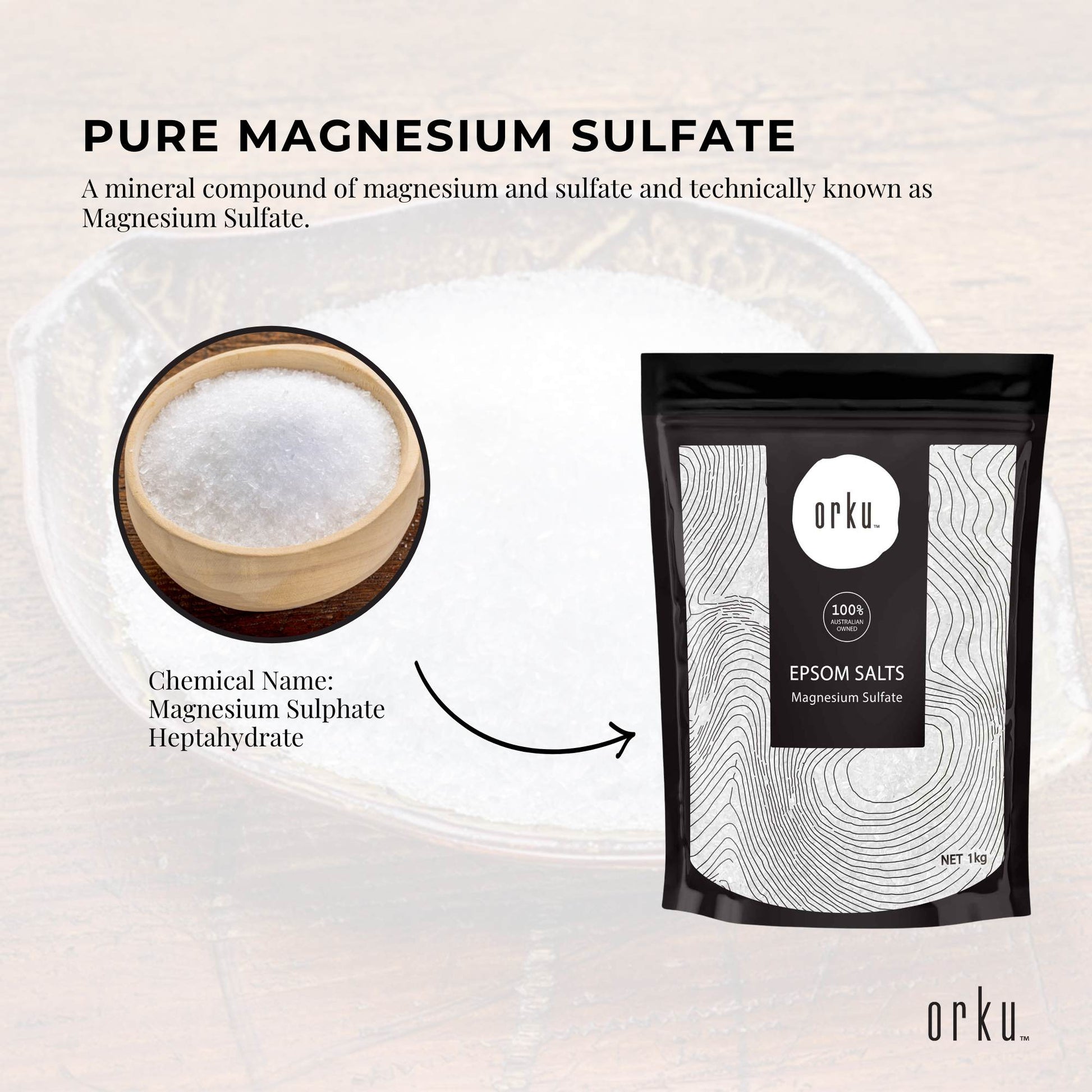 Orku 1Kg Epsom Salt - Magnesium Sulphate Bath Salts Skin Body-3