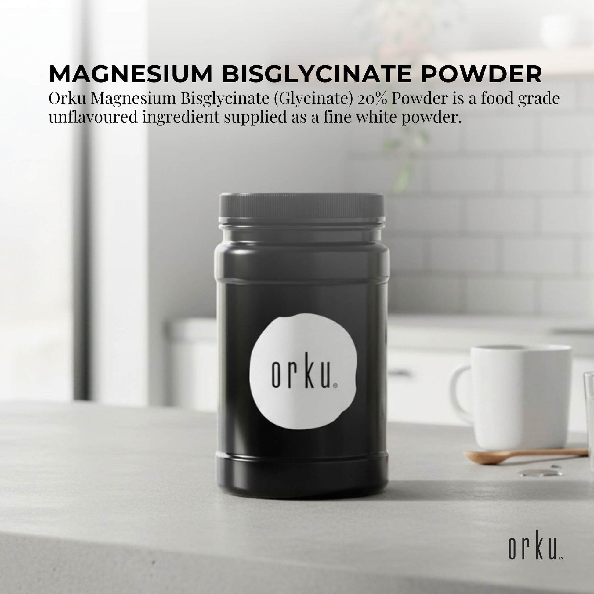 Orku 1Kg Magnesium Bisglycinate Powder Unflavoured Chelated - Jar-1