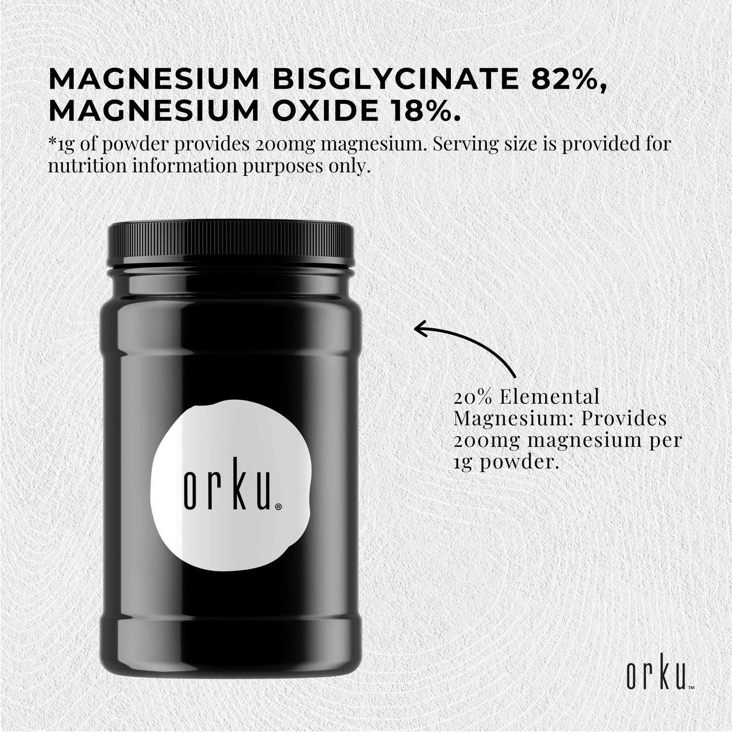 Orku 1Kg Magnesium Bisglycinate Powder Unflavoured Chelated - Jar-3