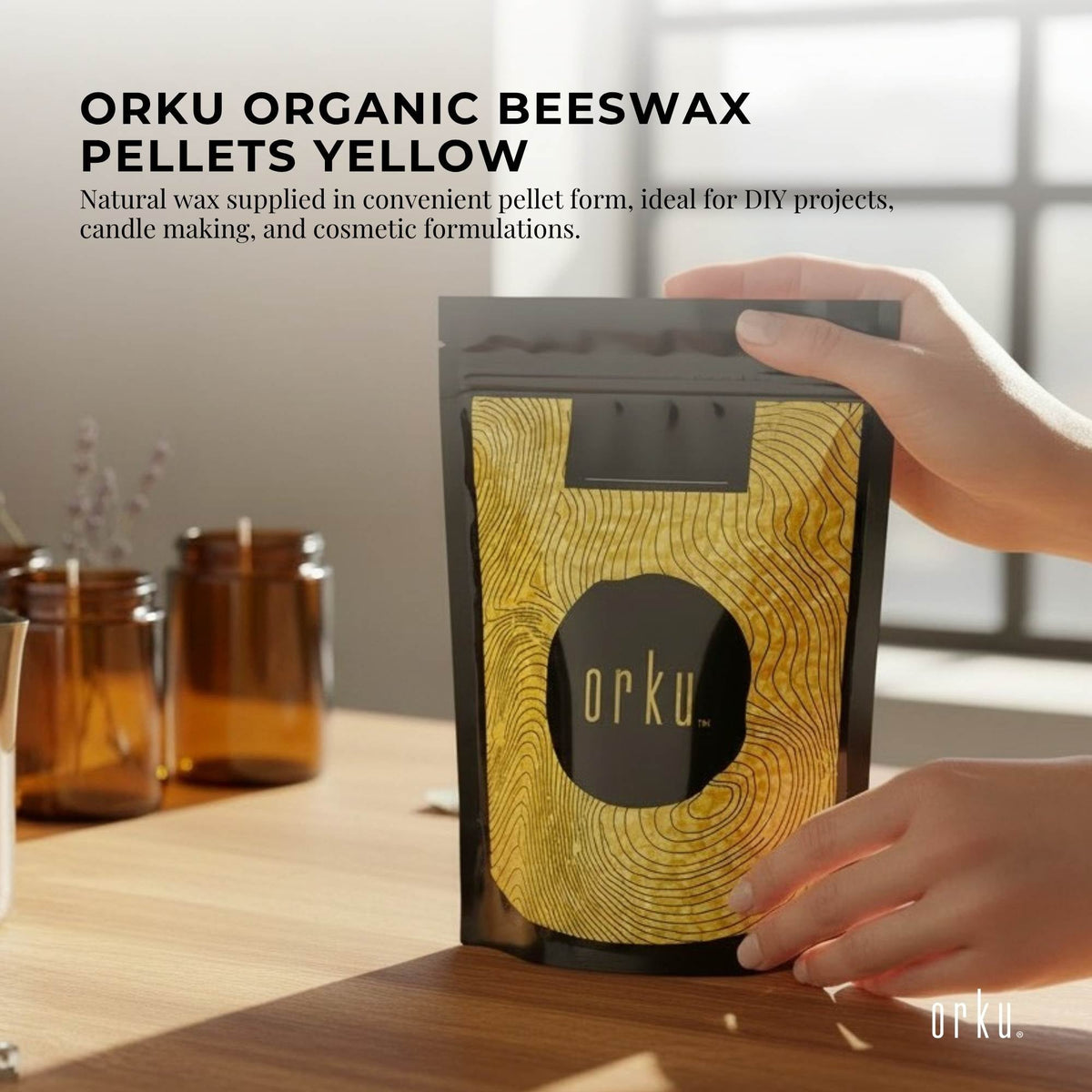 Orku 1Kg Organic Beeswax Pellets Yellow - Cosmetic Grade Pure Bees Wax Pastilles-2