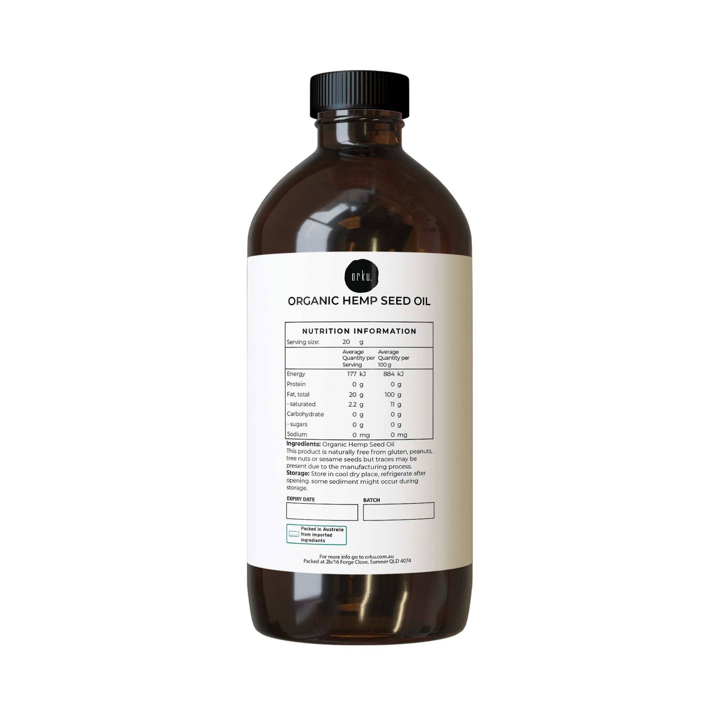 Orku 1L Organic Hemp Seed Oil - Cold Pressed Food Grade Oils-0