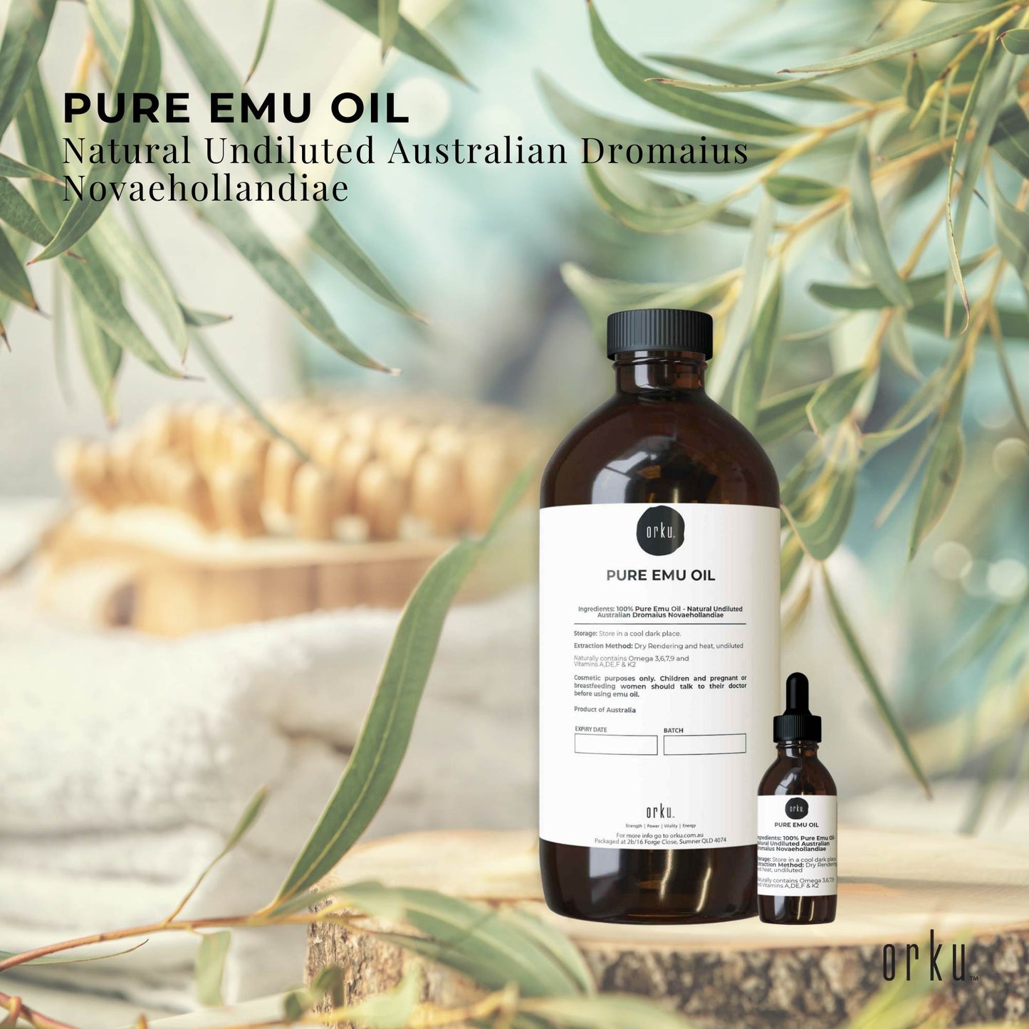 Orku 1L Pure Emu Oil + Bonus 25ml Bottle - Australian Dromaius Novaehollandiae-1