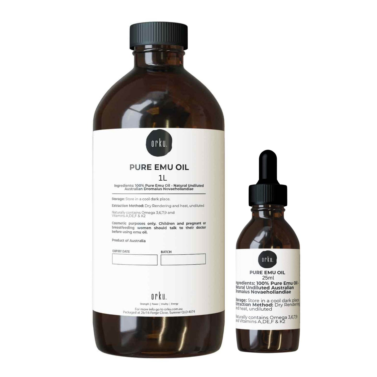 Orku 1L Pure Emu Oil + Bonus 25ml Bottle - Australian Dromaius Novaehollandiae-0