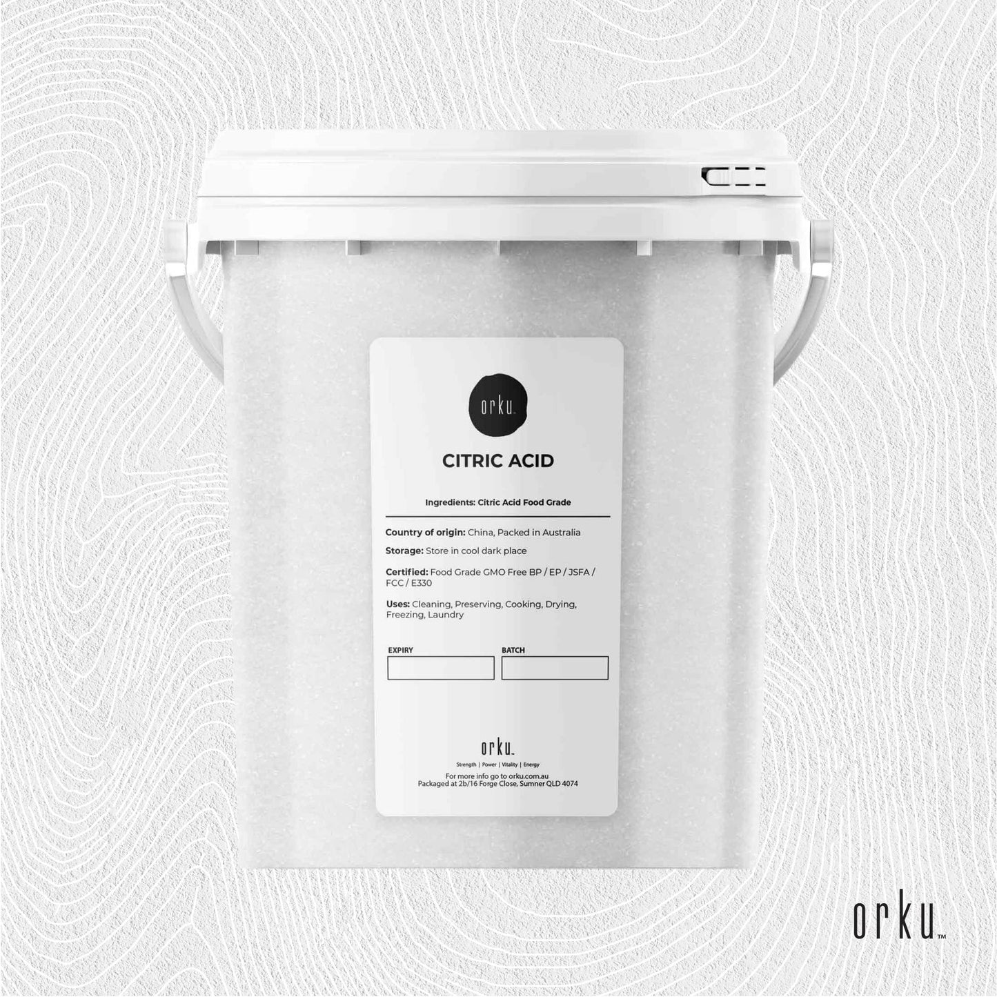 Orku 1.3Kg Citric Acid Powder Tub - Food Grade Non GMO Anhydrous Preservative E330-2
