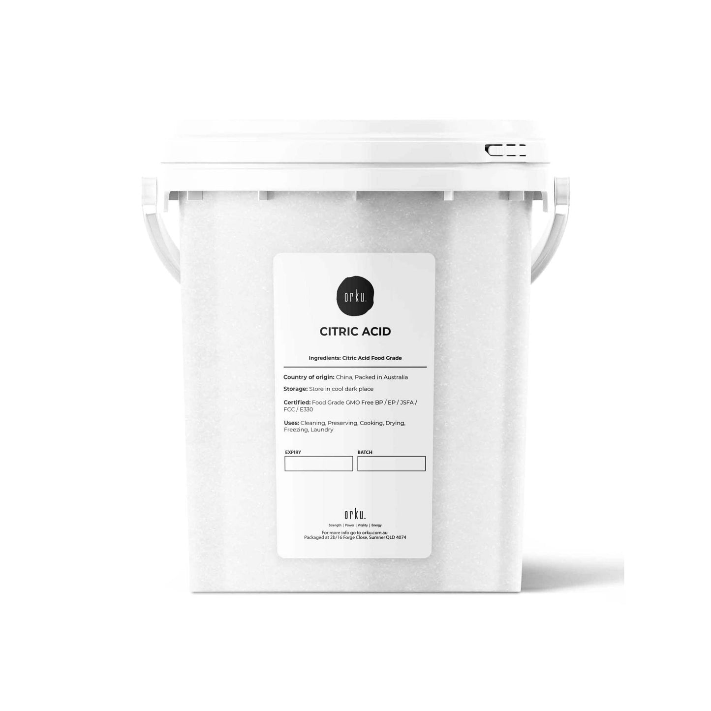 Orku 1.3Kg Citric Acid Powder Tub - Food Grade Non GMO Anhydrous Preservative E330-0