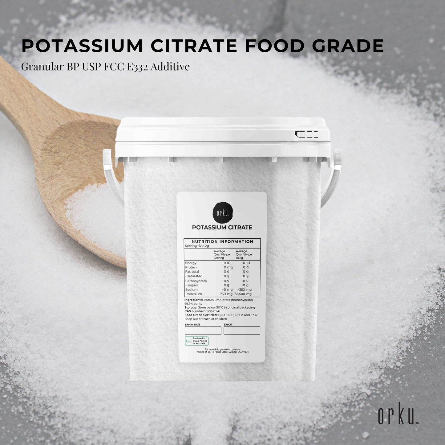 Orku Potassium Citrate Food Grade Tubs - Granular BP USP FCC E332 Additive-1