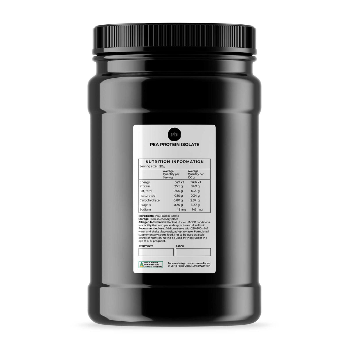 Orku 1kg Pea Protein Isolate Powder - High Protein Unsweetened Jar-0