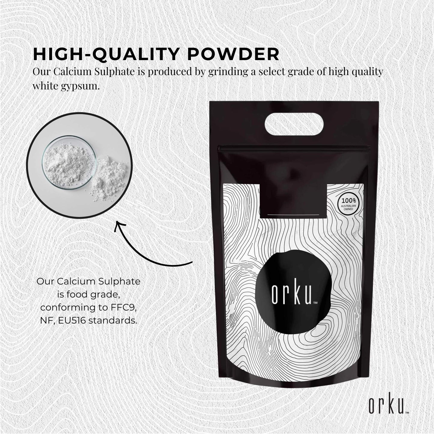 Orku 20Kg Fine Calcium Sulphate Gypsum Powder - Dihydrate Food Grade FCC E516-4