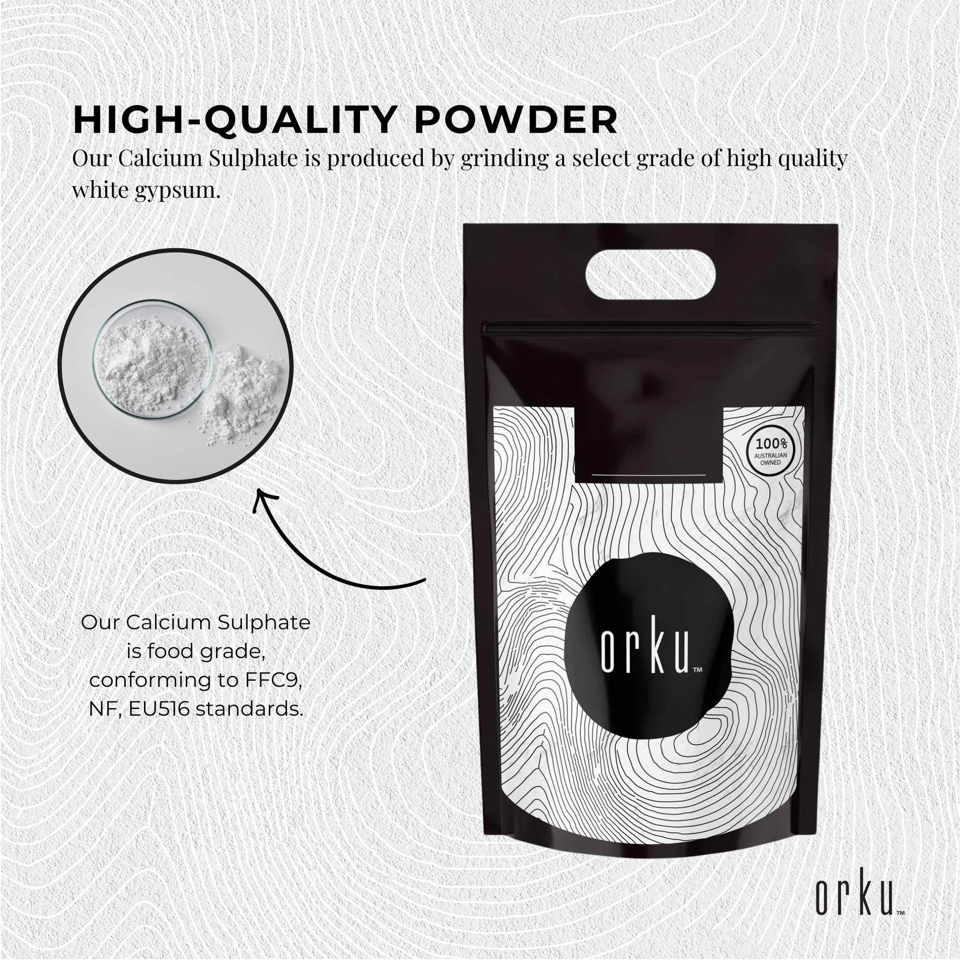 Orku 20Kg Fine Calcium Sulphate Gypsum Powder - Dihydrate Food Grade FCC E516-4
