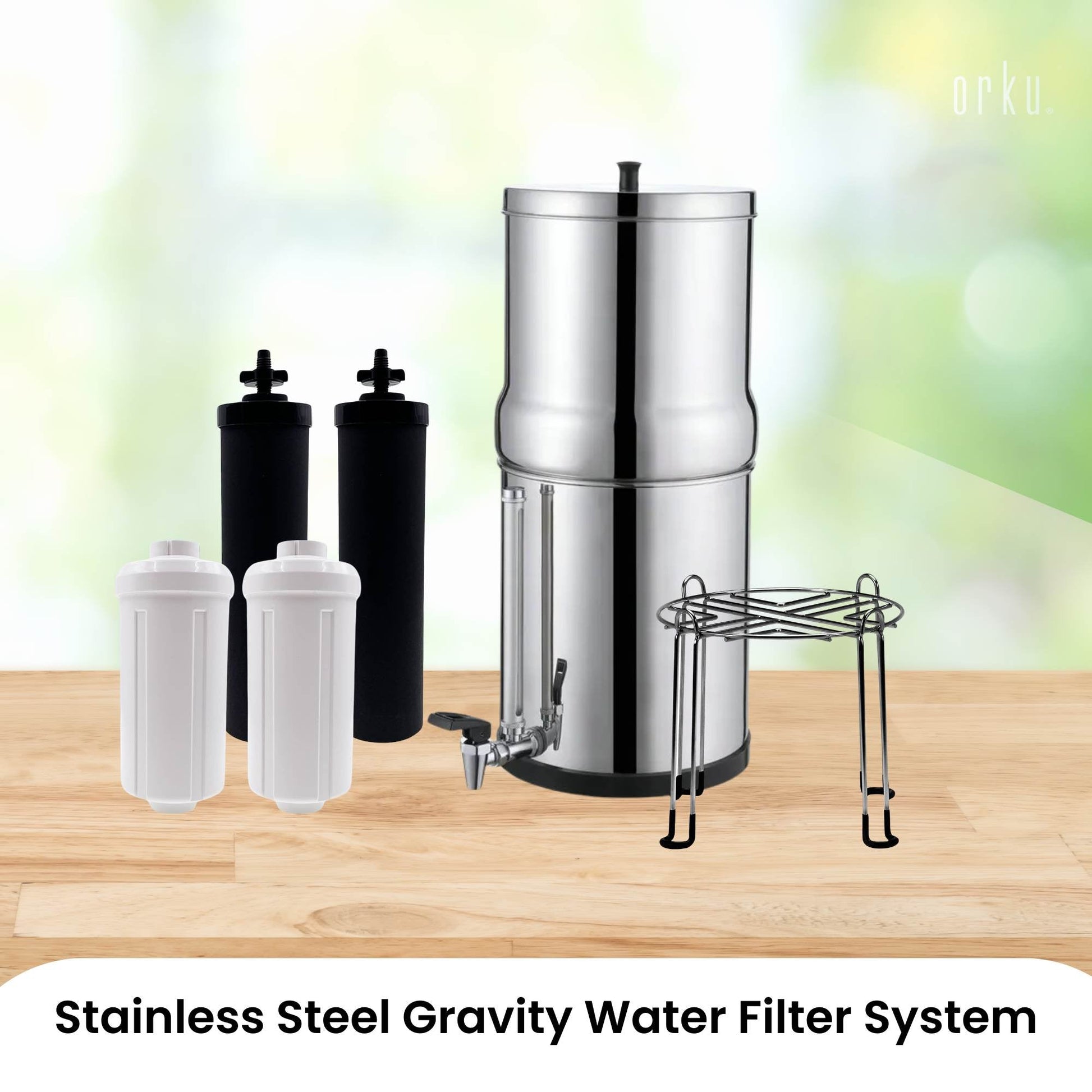 Orku 23L Gravity Benchtop Water Filter System with Gauge - Stainless Steel-1