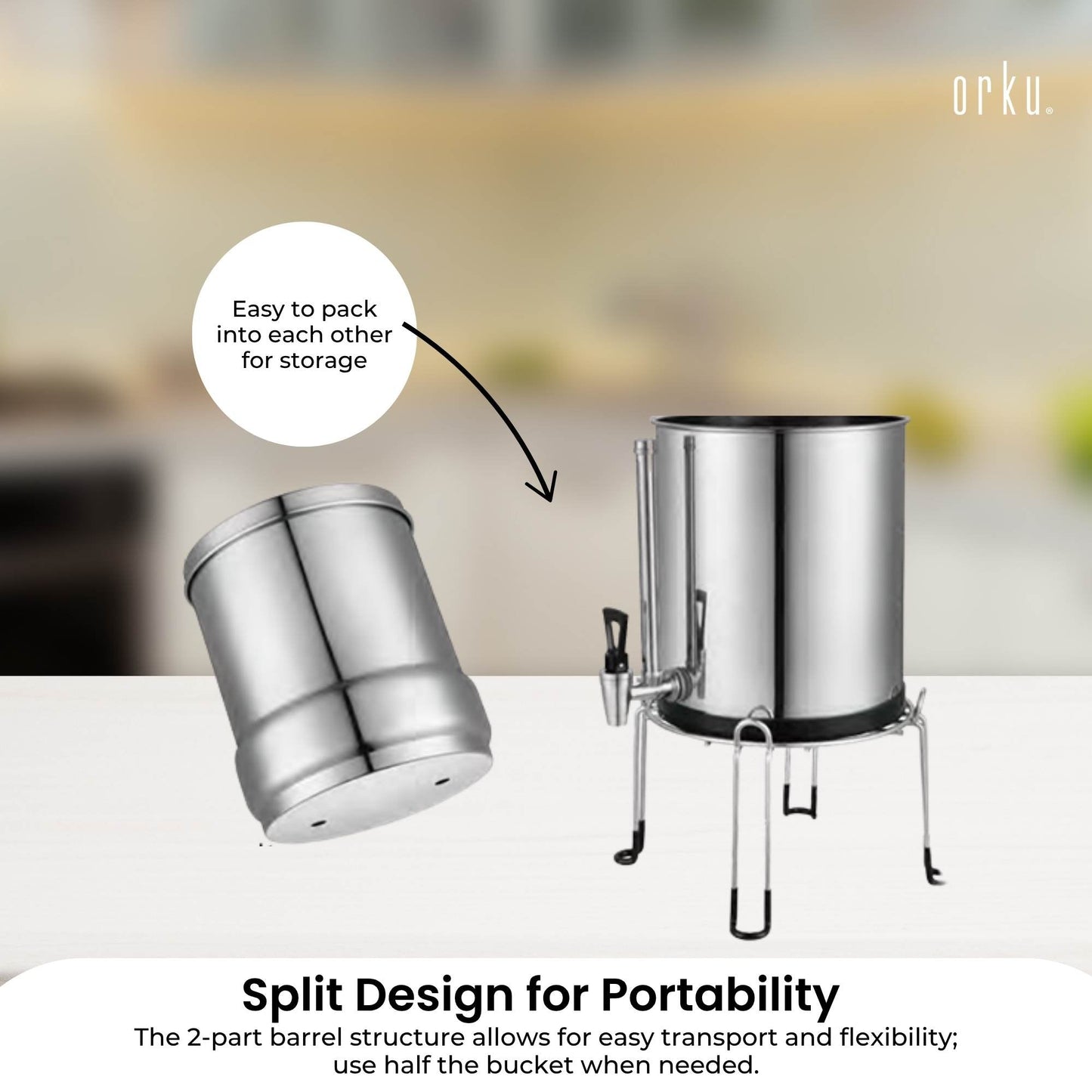 Orku 23L Gravity Benchtop Water Filter System with Gauge - Stainless Steel-4