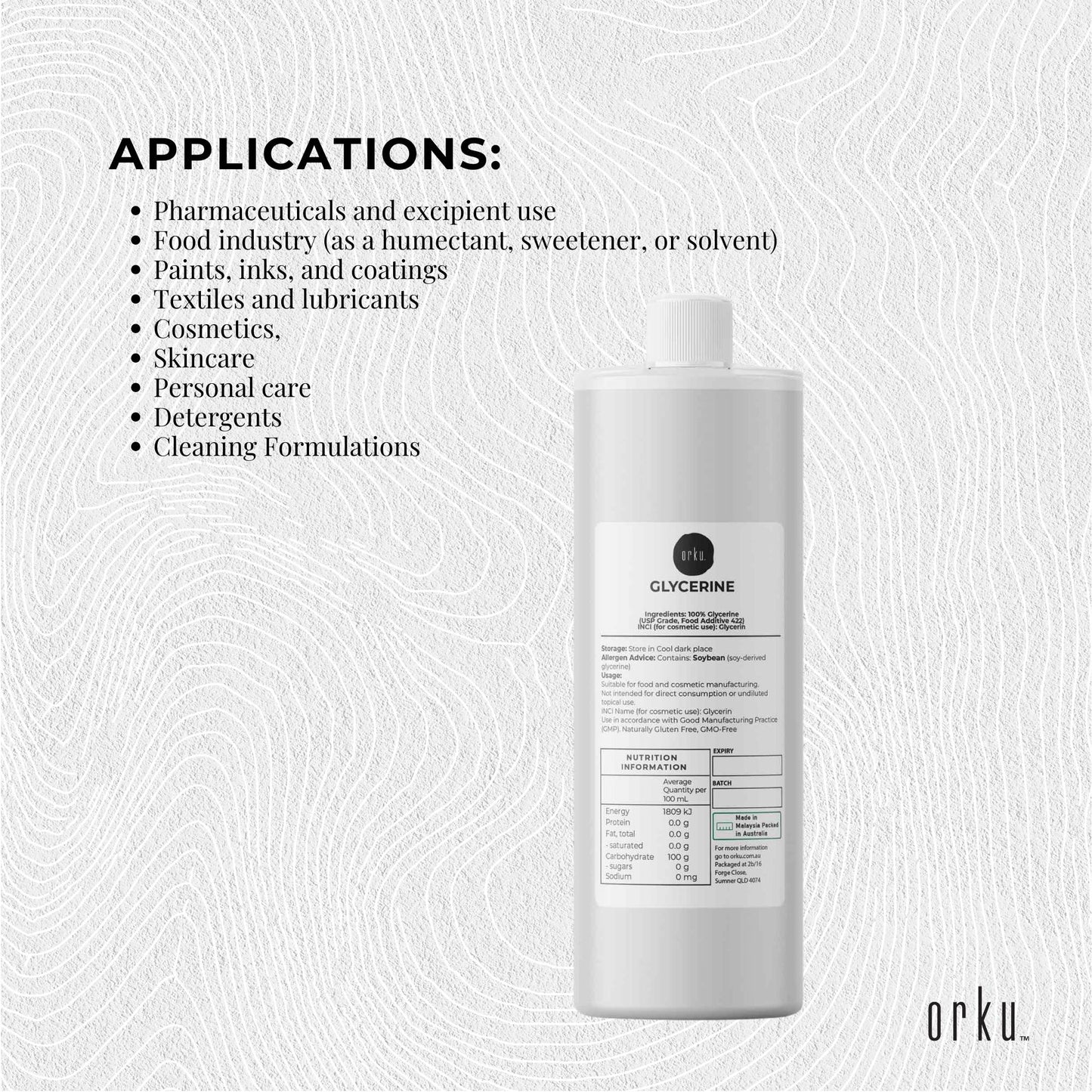 Orku 250ml Glycerine 99.9% Pure USP Food + Cosmetic Grade – Vegetable Glycerol-4