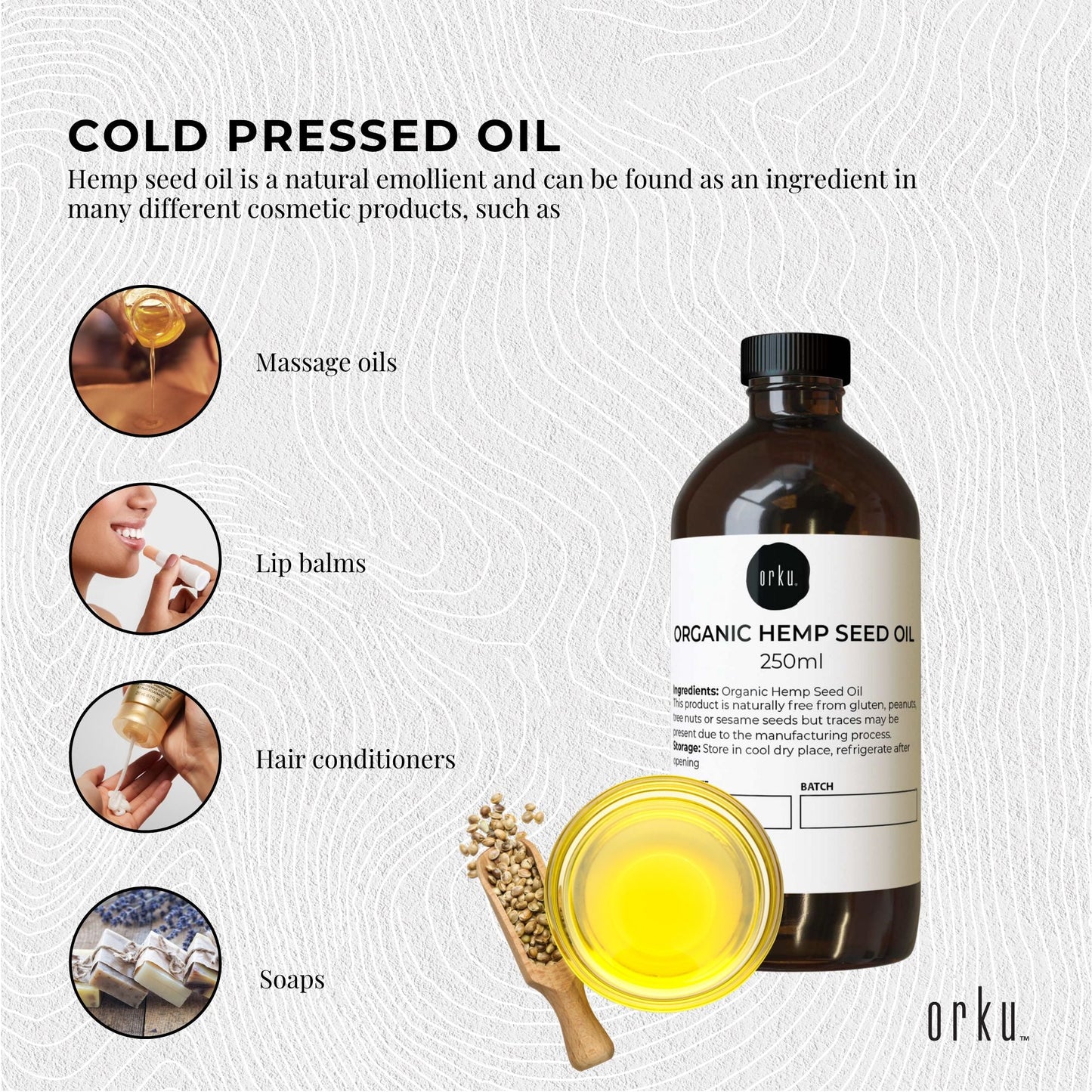 Orku 250ml Organic Hemp Seed Oil - Cold Pressed Food Grade Oils-2
