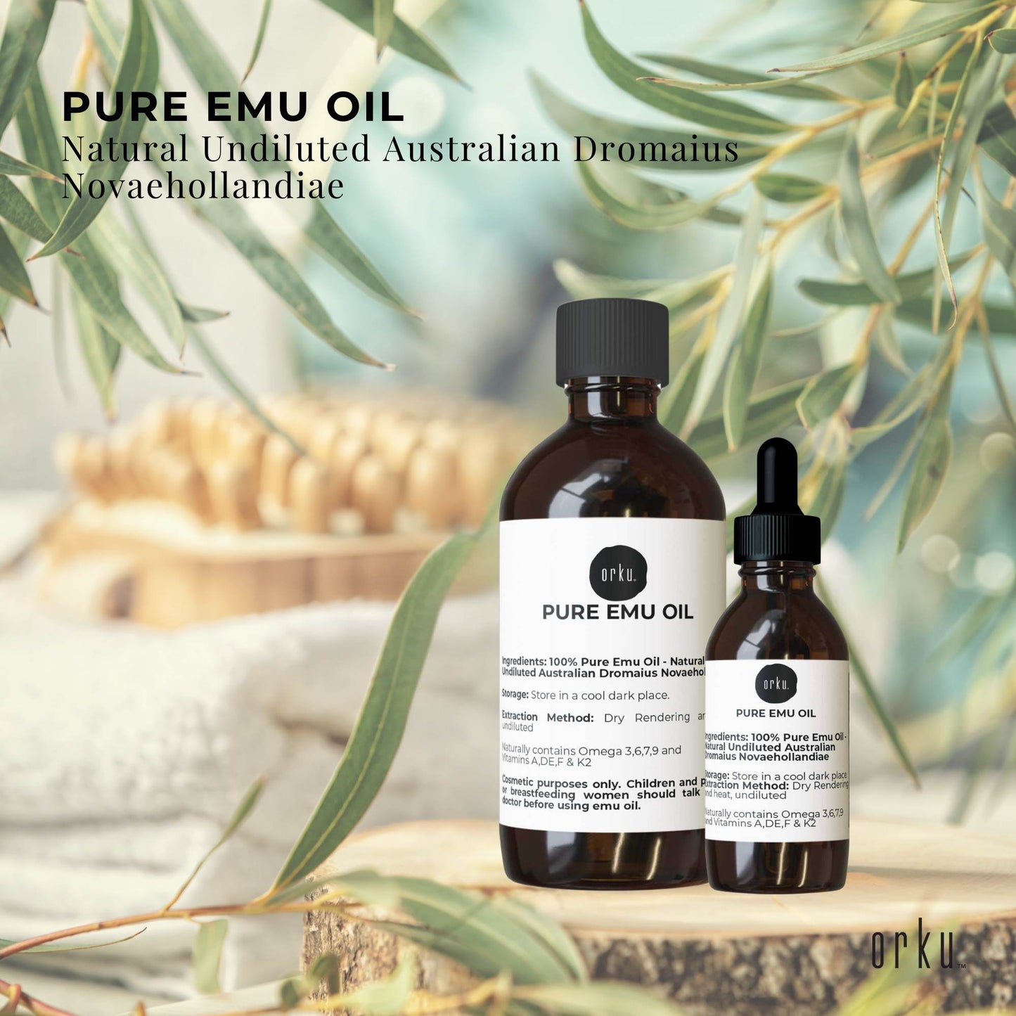 Orku 250ml Pure Emu Oil + Bonus 25ml Bottle - Australian Dromaius Novaehollandiae-1