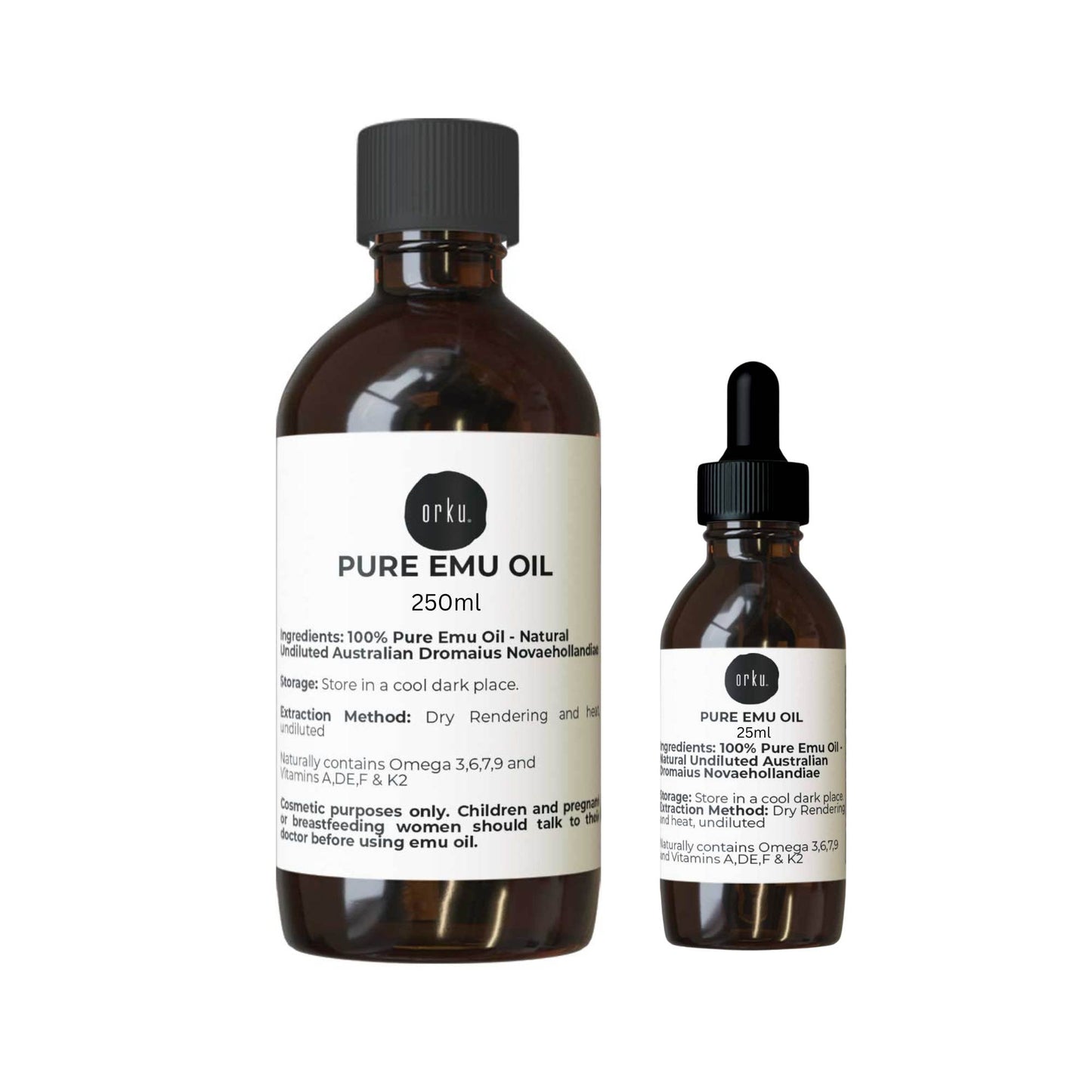Orku 250ml Pure Emu Oil + Bonus 25ml Bottle - Australian Dromaius Novaehollandiae-0