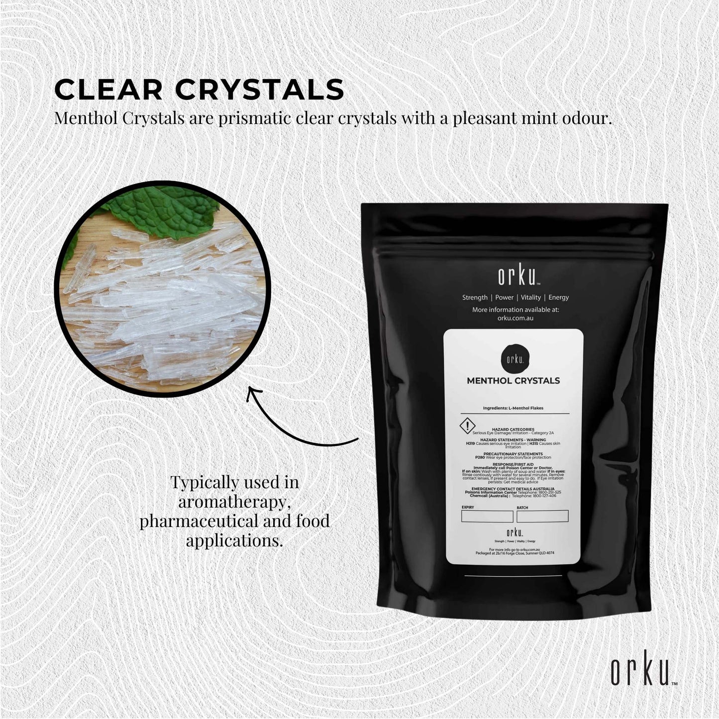 Orku 25g Menthol Crystals - USP Grade L-Menthol Mint Flakes C10H200-2