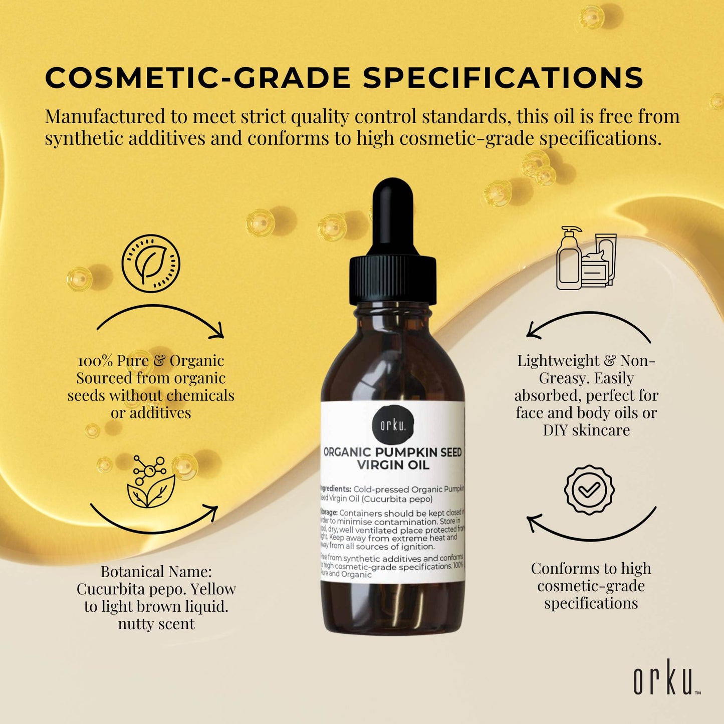 Orku 25ml Organic Pumpkin Seed Oil – Virgin Cold Pressed Unrefined Cosmetic Gr.-4