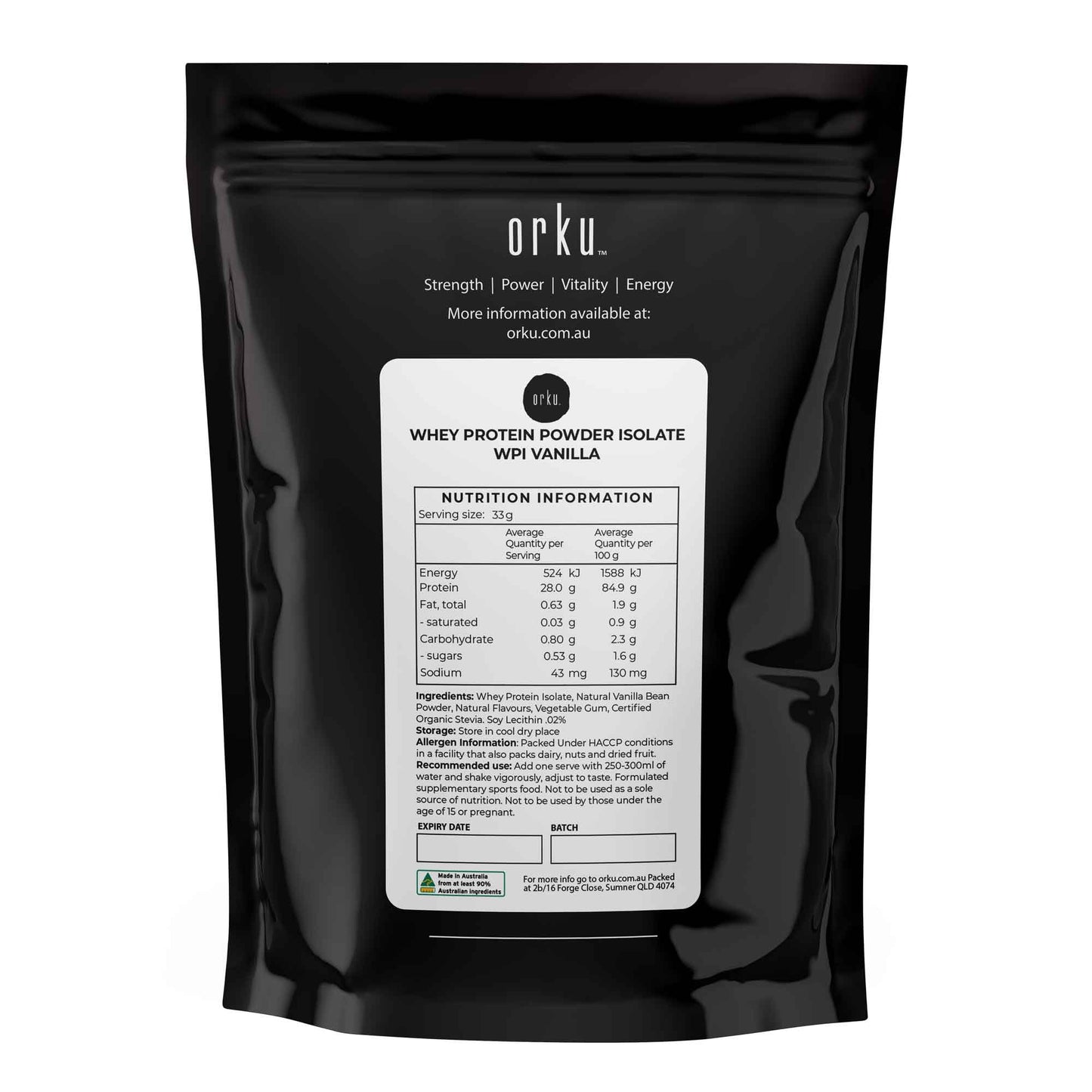 Orku 2Kg WPI Whey Protein Isolate Powder - Vanilla Bag | Sports Food-1