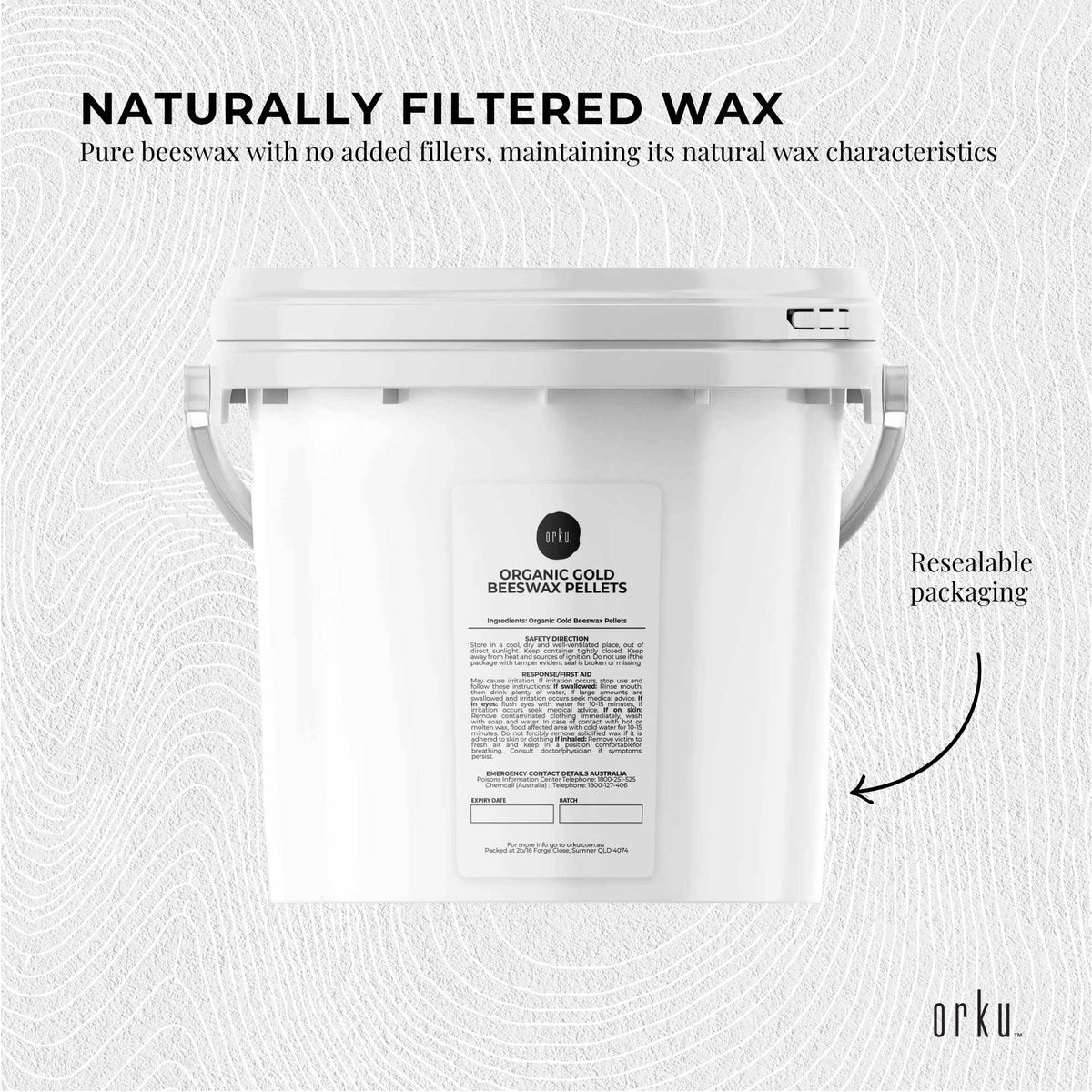 Orku 2.5Kg Organic Beeswax Pellets Yellow Tub - Cosmetic Grade Bees Wax Pastille-3
