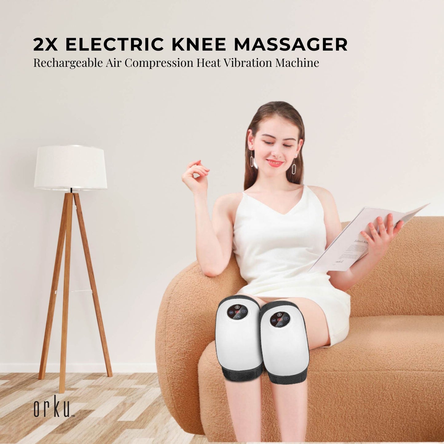 Orku 2x Heated Knee Massager - Rechargeable Air Compression Vibration Wrap-1
