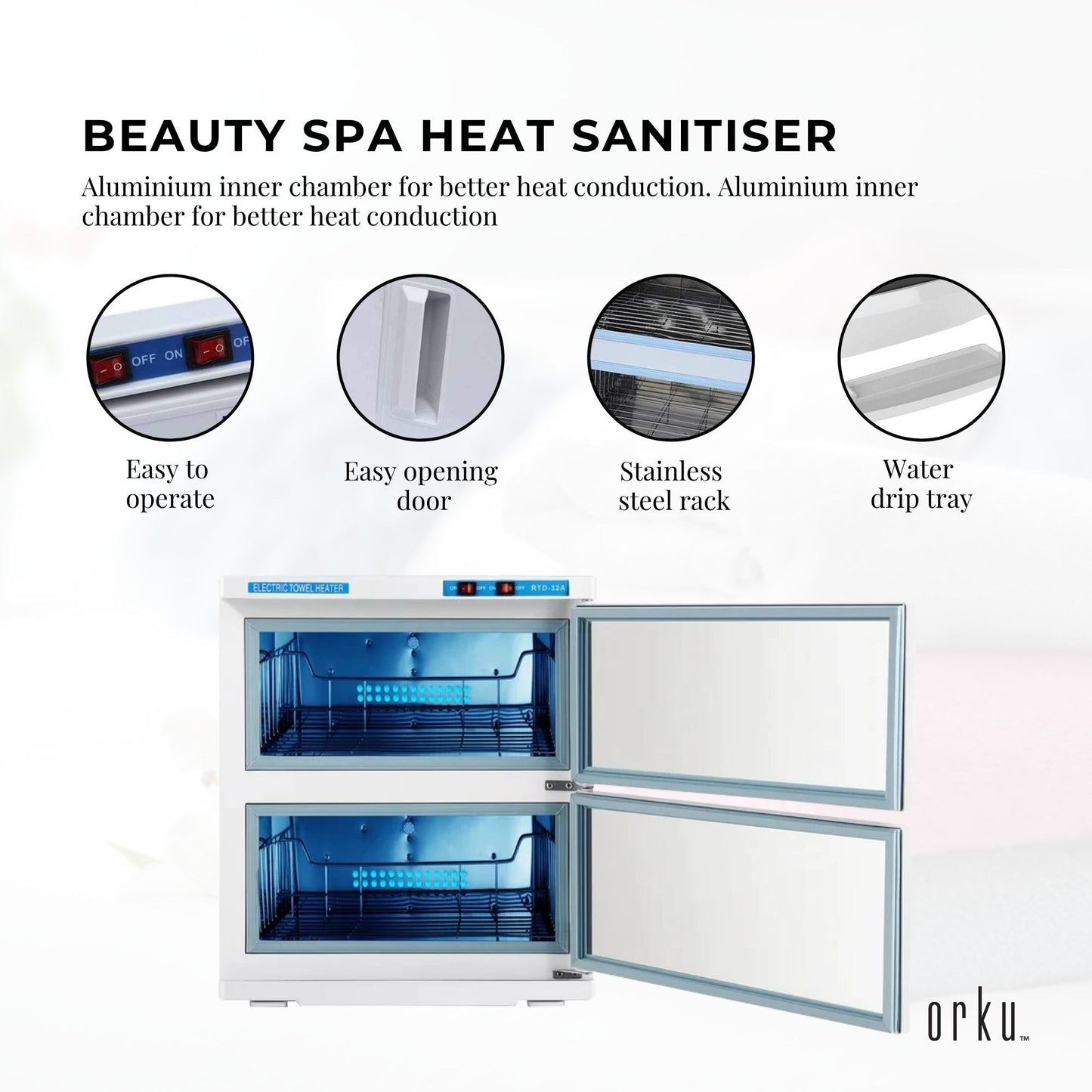 Orku 32L White UV Electric Towel Warmer Steriliser Cabinet Salon Heat Sanitiser-3