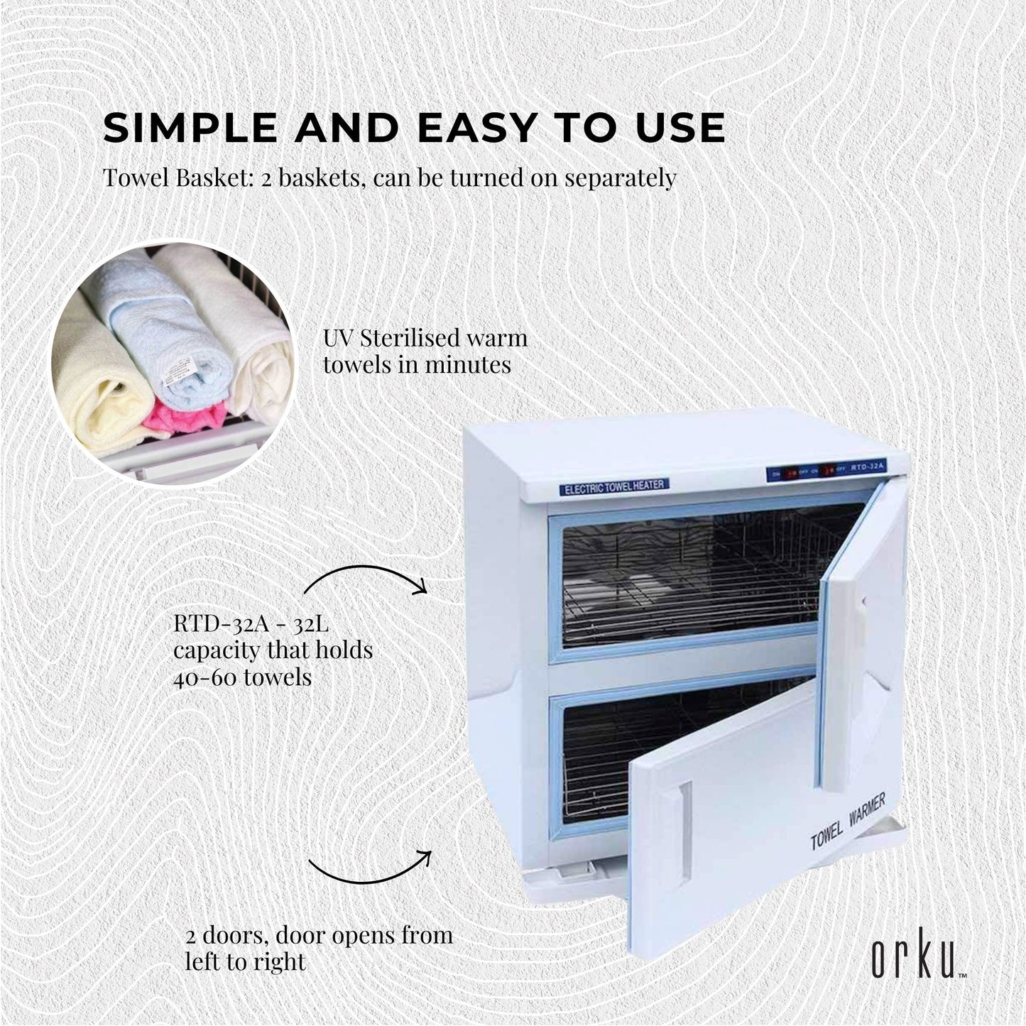 Orku 32L White UV Electric Towel Warmer Steriliser Cabinet Salon Heat Sanitiser-4