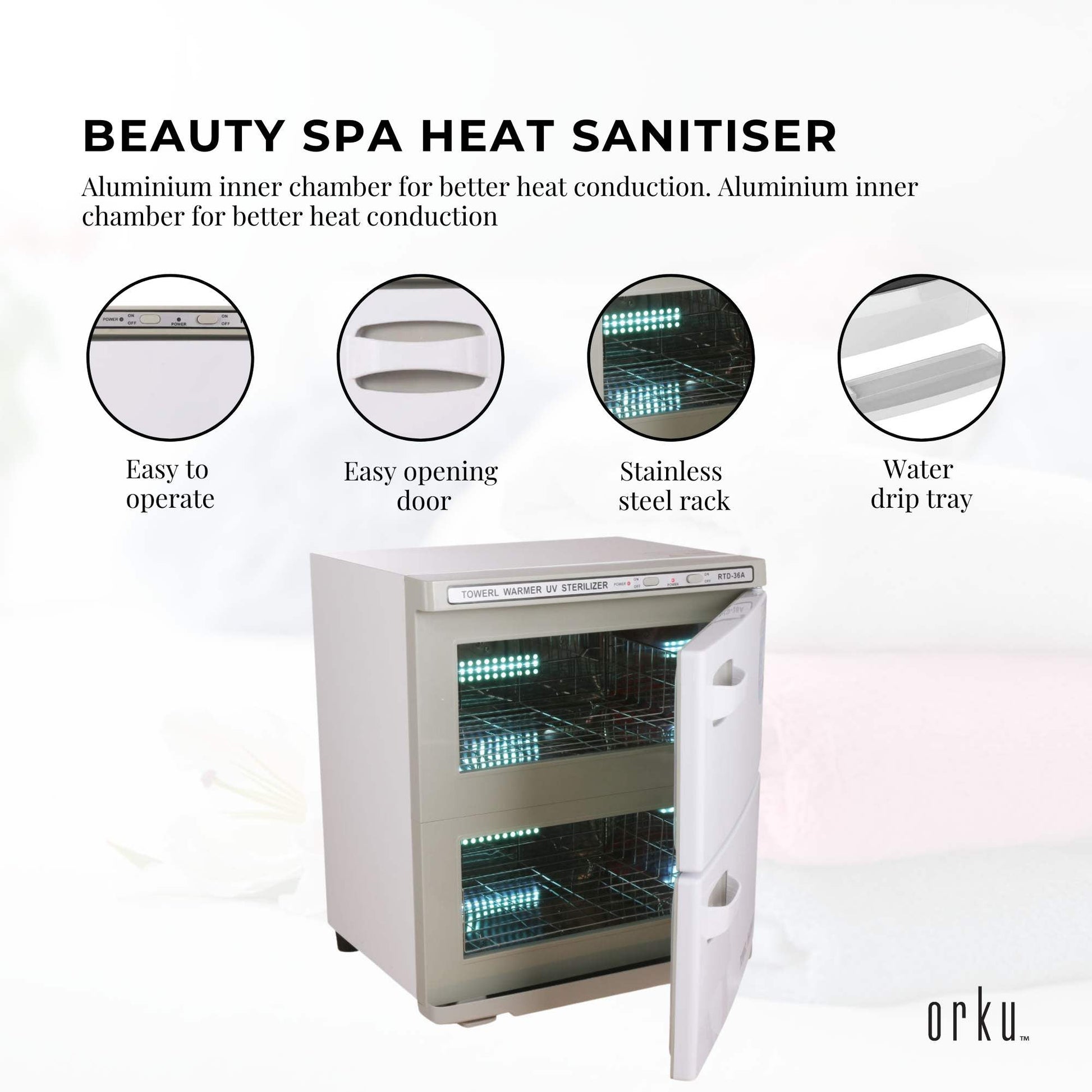 Orku 36L White UV Electric Towel Warmer Steriliser Cabinet Salon Heat Sanitiser-3