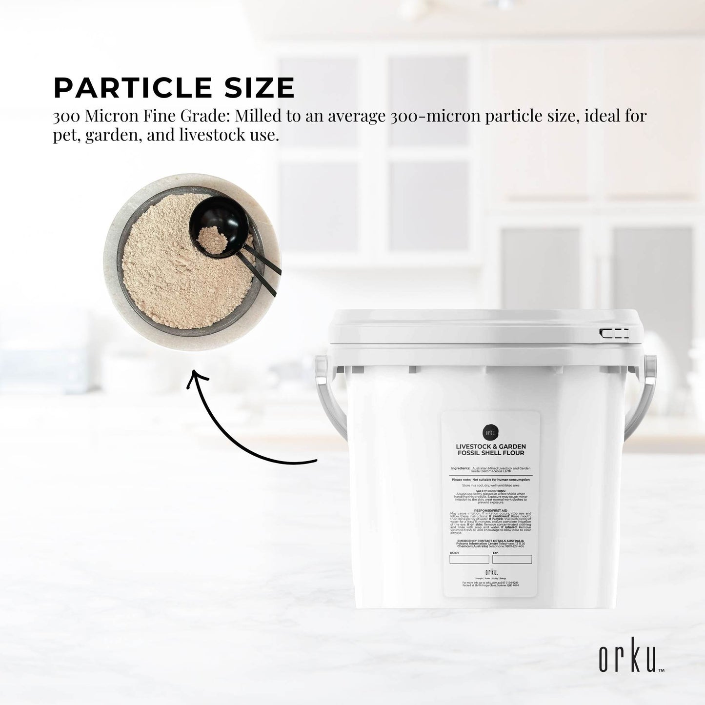 Orku 3Kg Fossil Shell Flour Tub - Livestock Garden Diatomaceous Earth-2