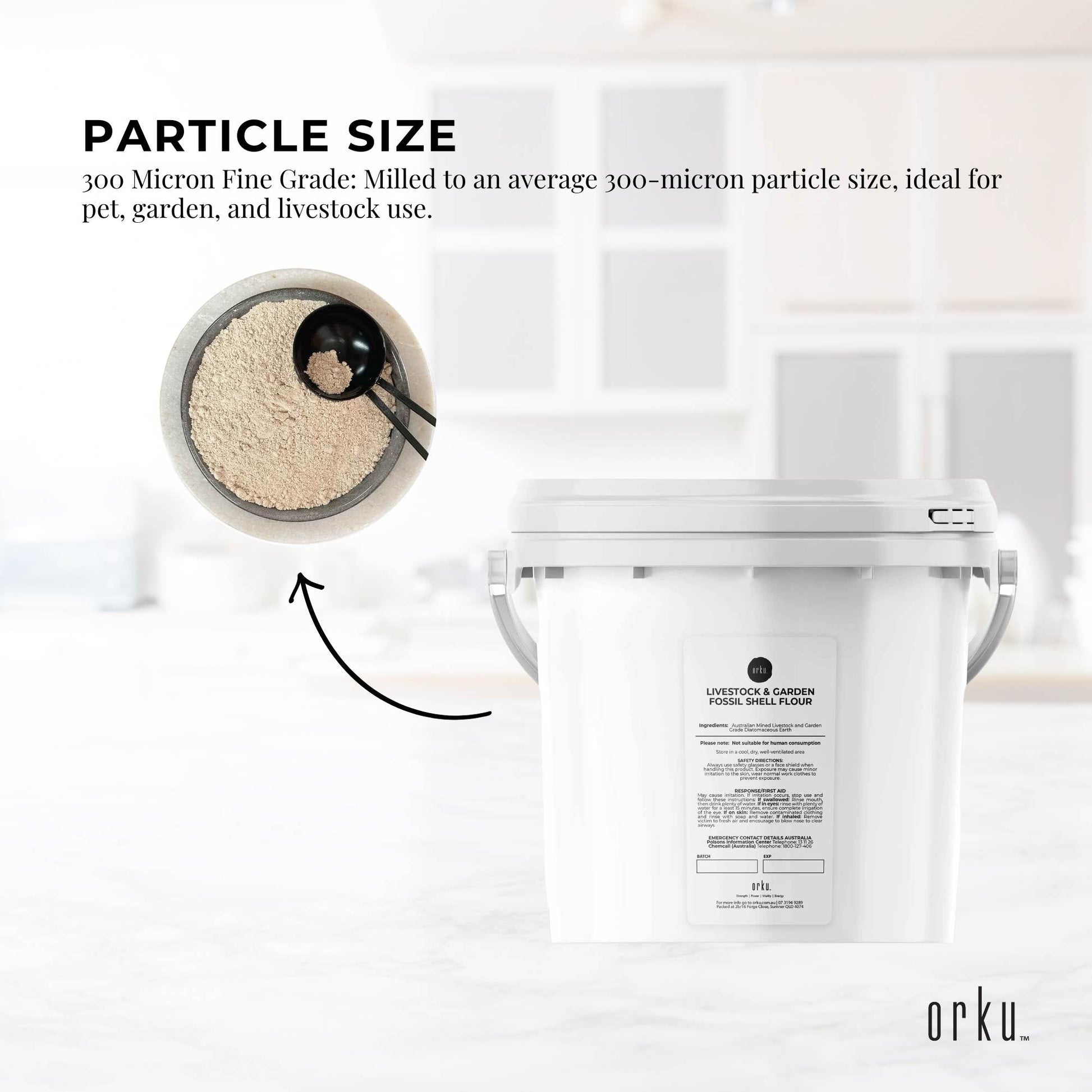 Orku 3Kg Fossil Shell Flour Tub - Livestock Garden Diatomaceous Earth-2