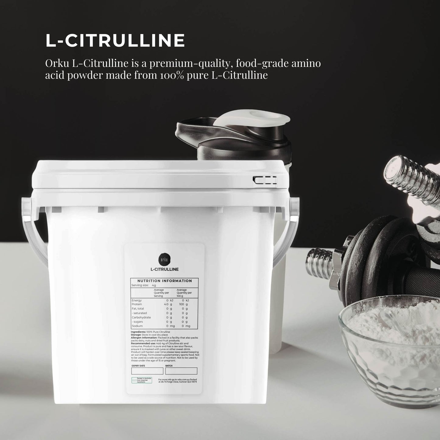 Orku 3Kg L-Citrulline Powder Buckets - 100 % Pure Food Grade Amino Acid-1