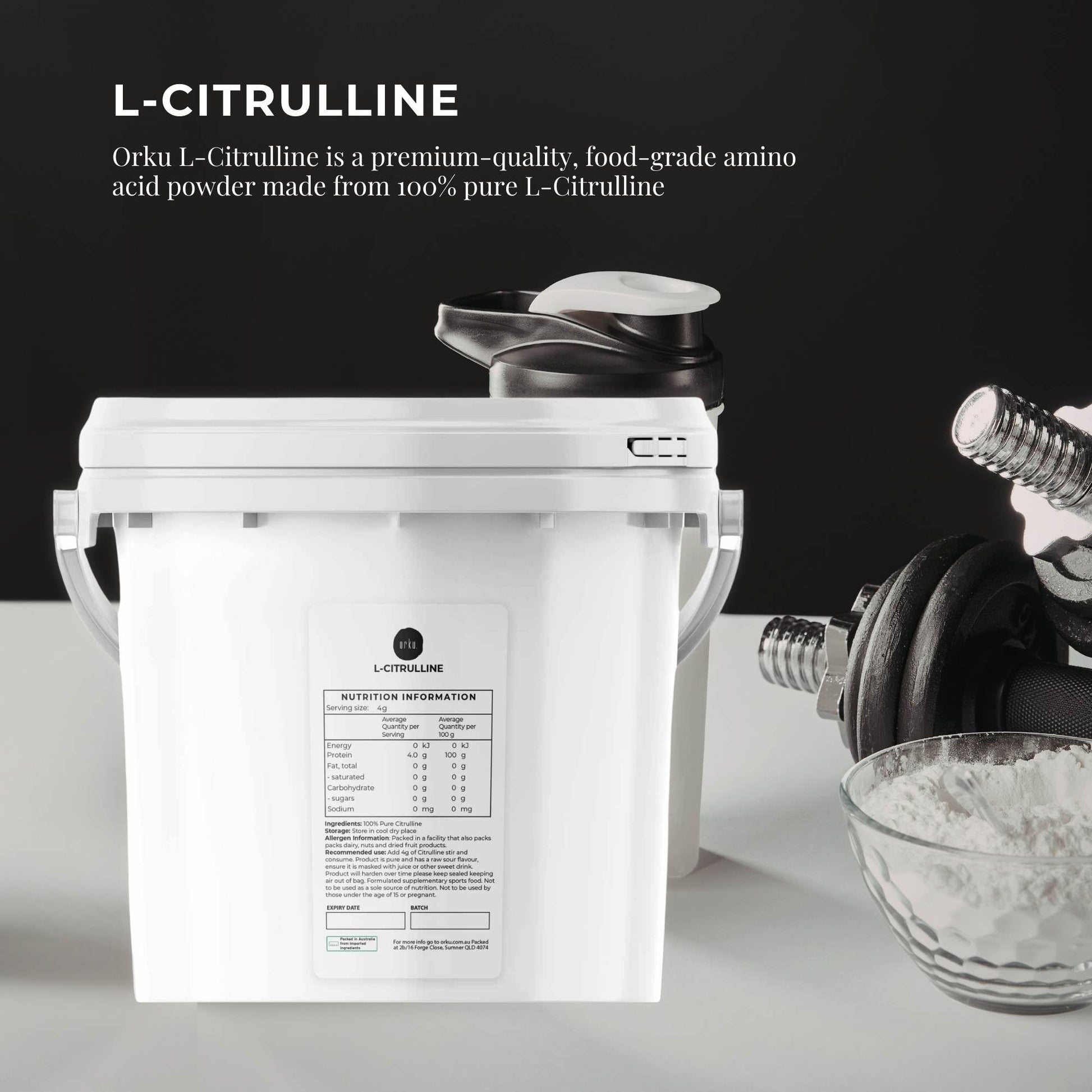 Orku 3Kg L-Citrulline Powder Buckets - 100 % Pure Food Grade Amino Acid-1