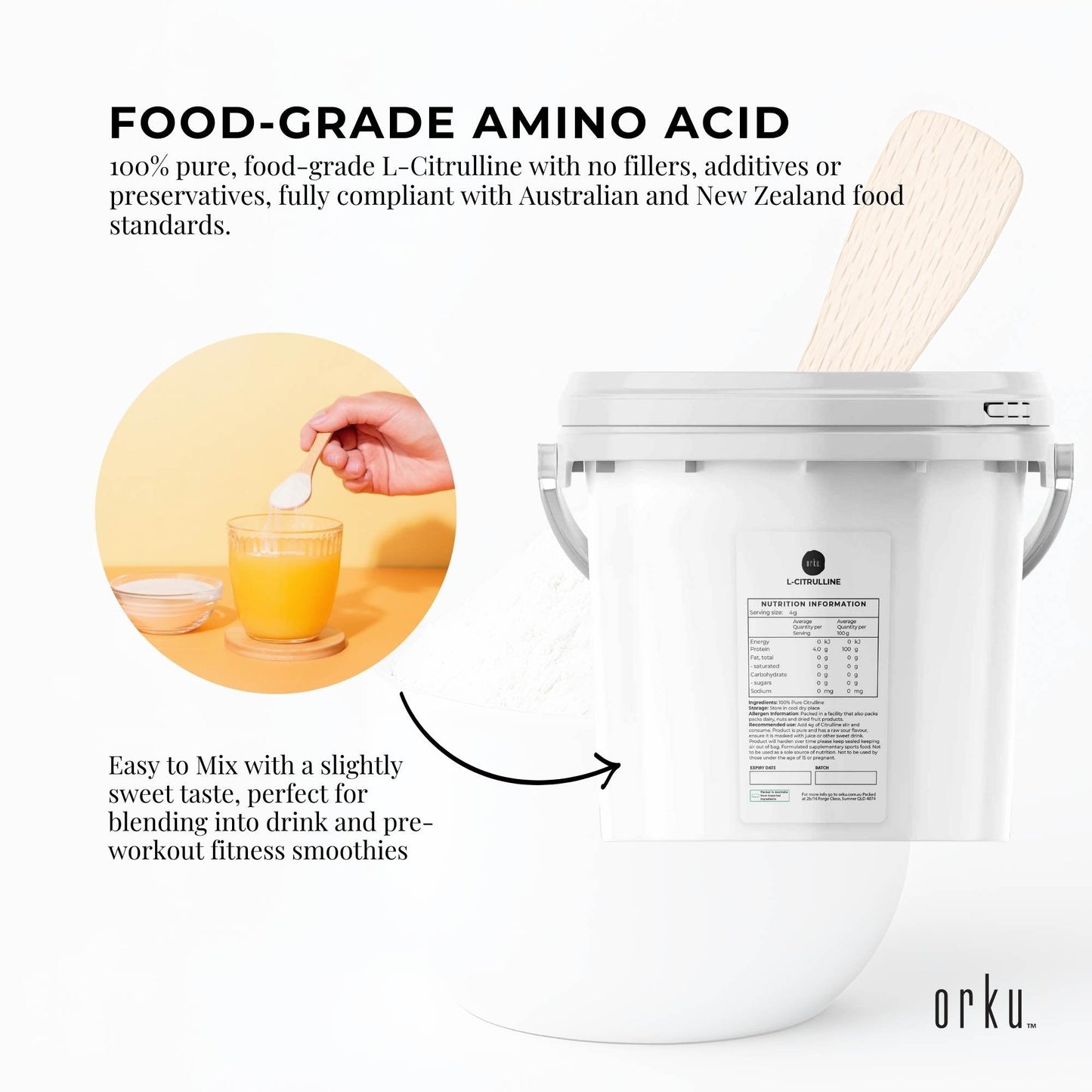 Orku 3Kg L-Citrulline Powder Buckets - 100 % Pure Food Grade Amino Acid-3