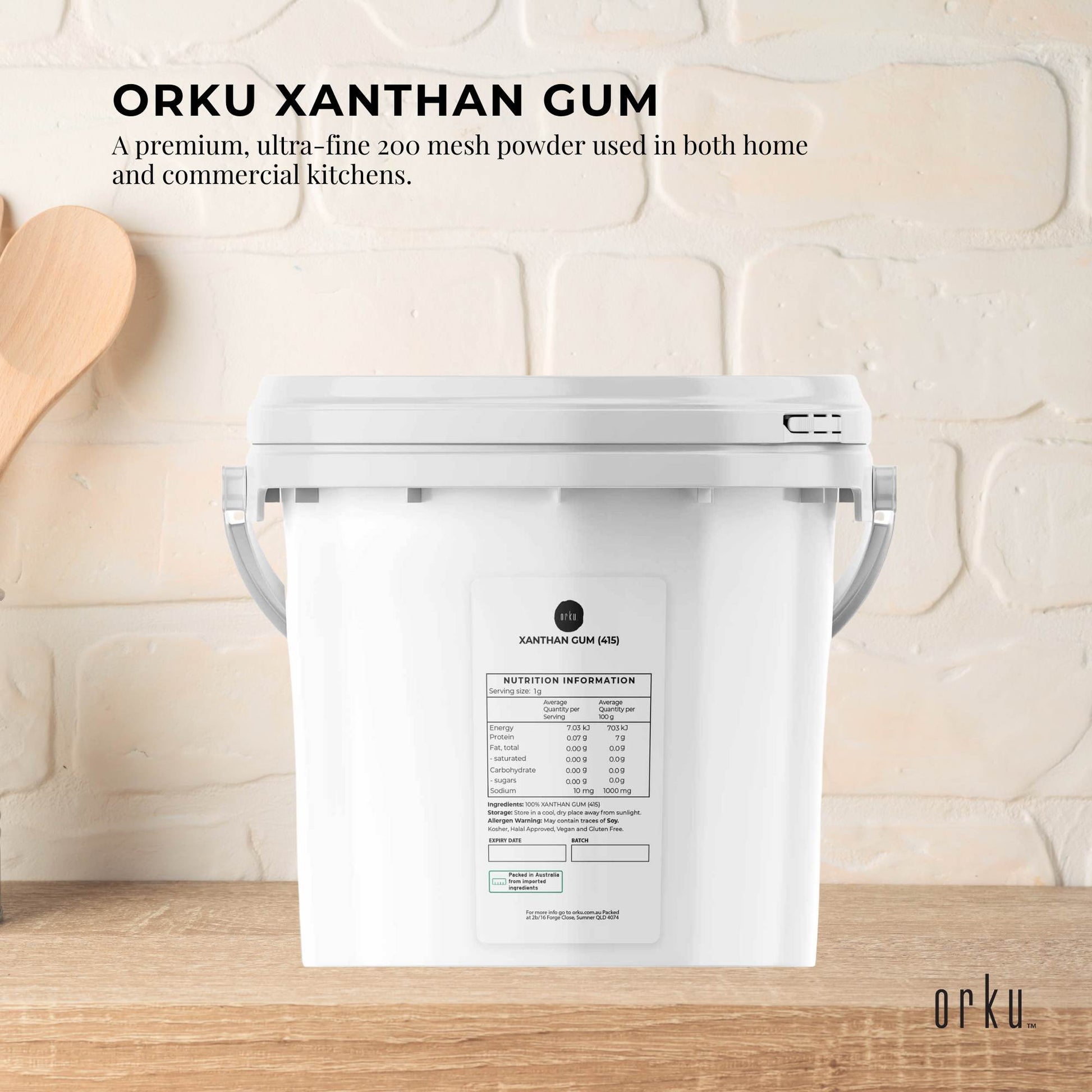 Orku 3Kg Xanthan Gum Thickener Pure Powder 200 Mesh FCC E415 Food Additive TUB-1