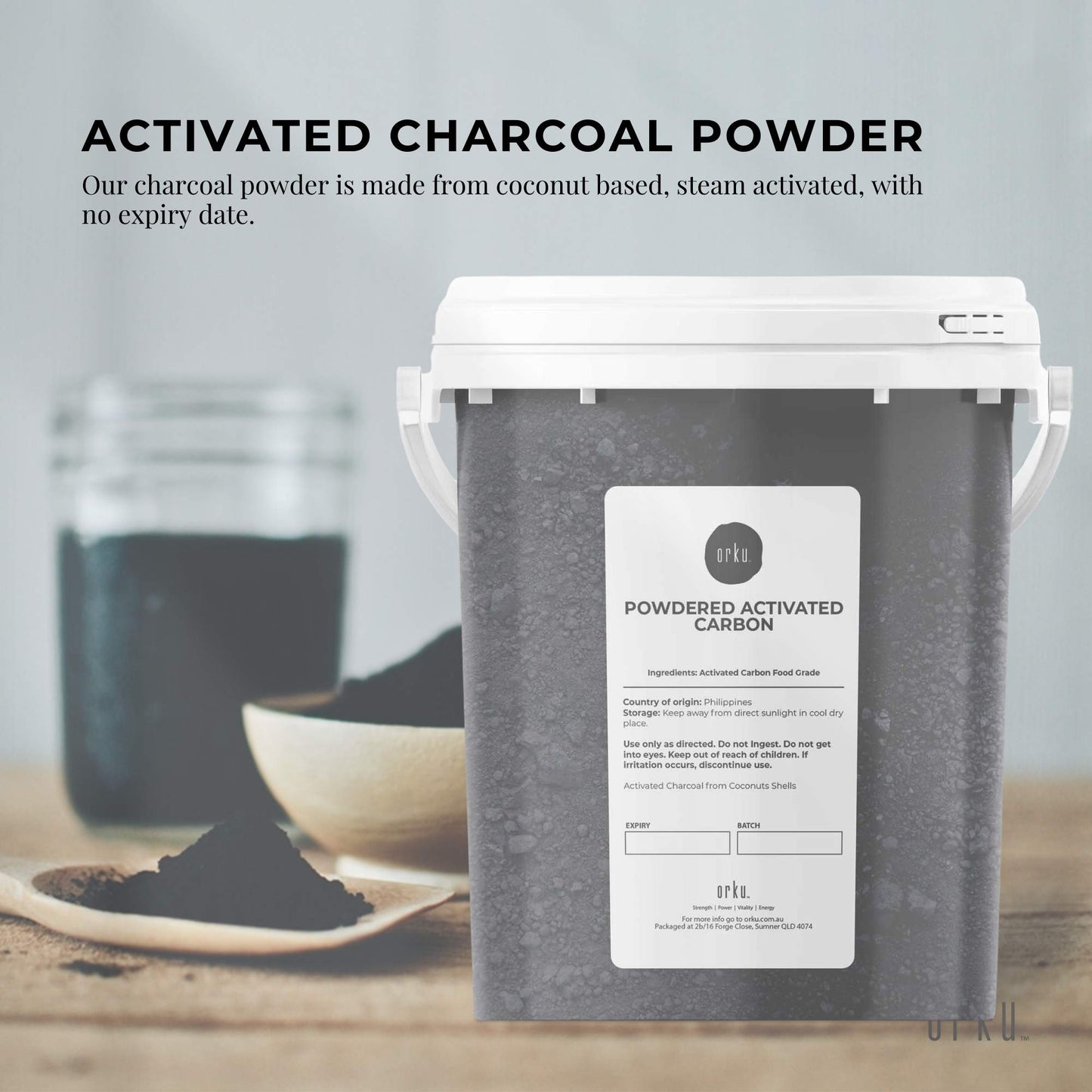 Orku 400g Activated Carbon Powder Coconut Charcoal Bucket - Water Filtration-1