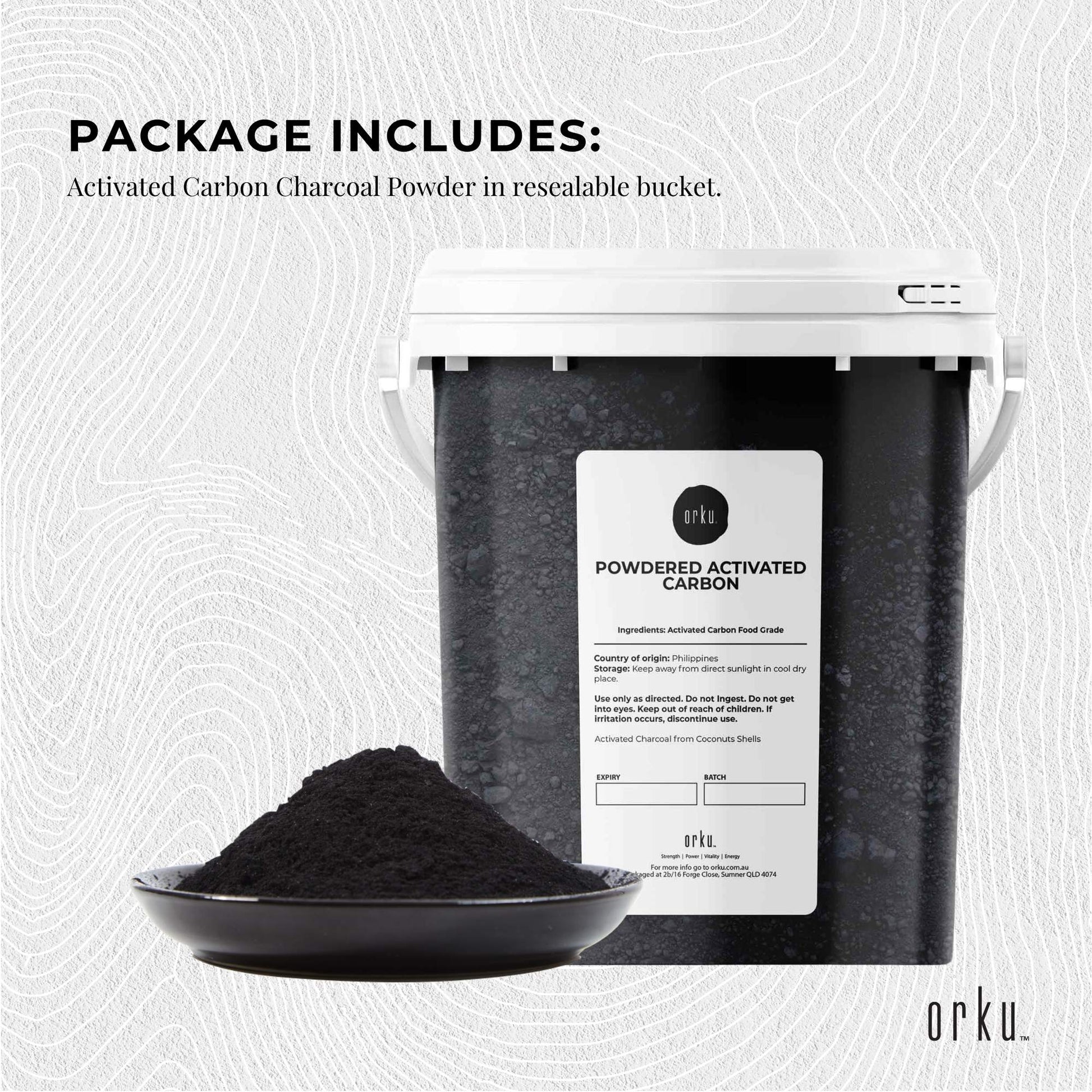 Orku 400g Activated Carbon Powder Coconut Charcoal Bucket - Water Filtration-2