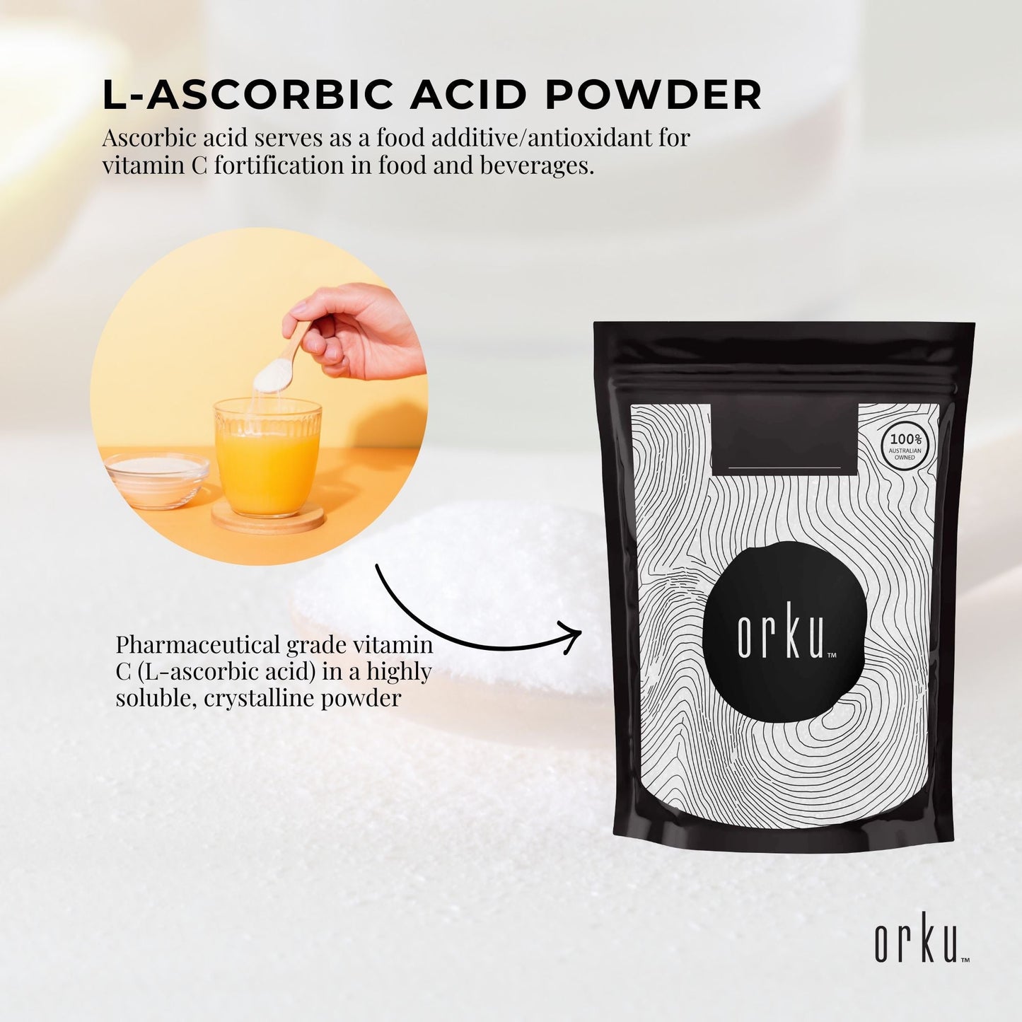 Orku 400g Vitamin C Powder Pure L-Ascorbic Acid - USP Grade Non-GMO-4