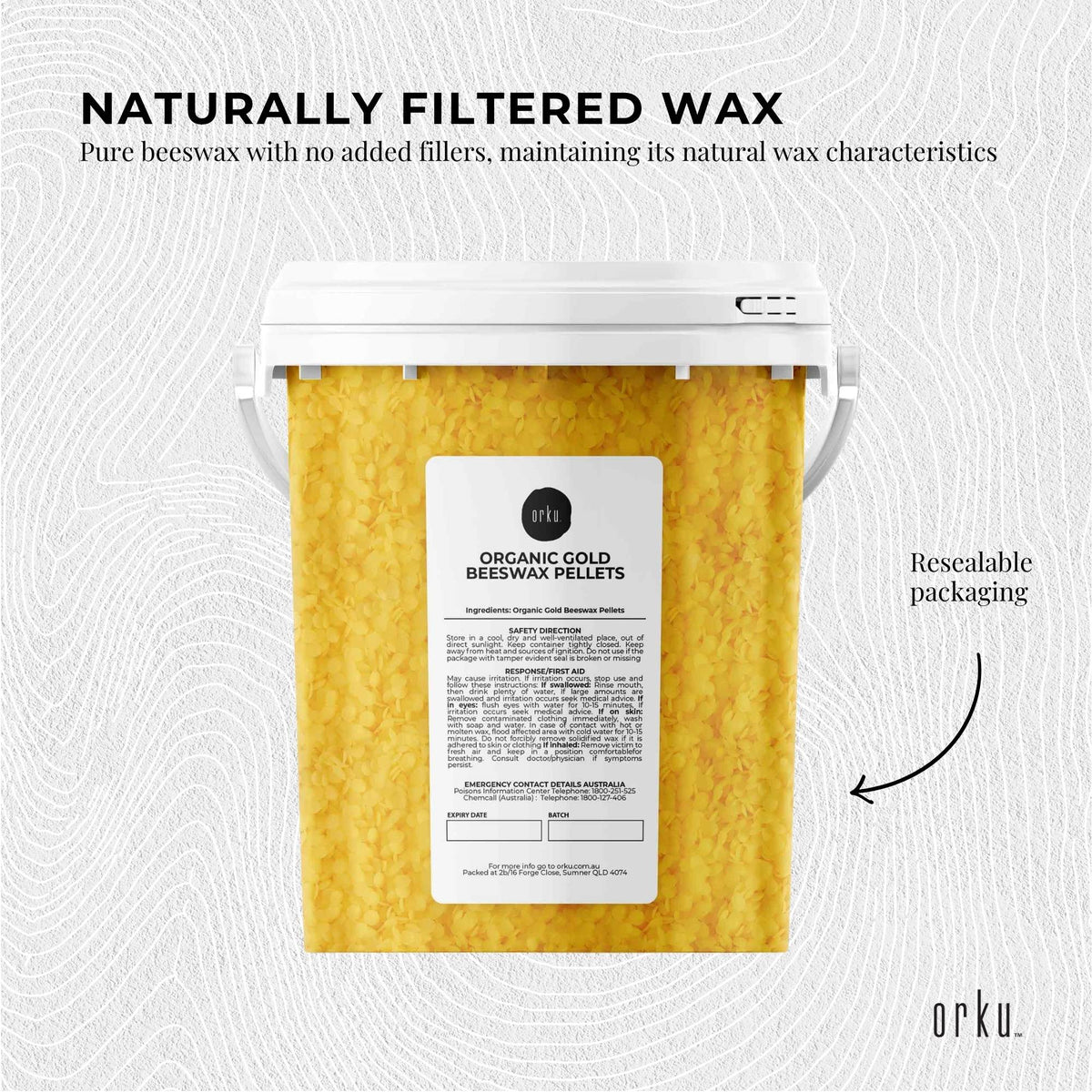 Orku 500g Organic Beeswax Pellets Yellow Tub - Cosmetic Grade Bees Wax Pastilles-3
