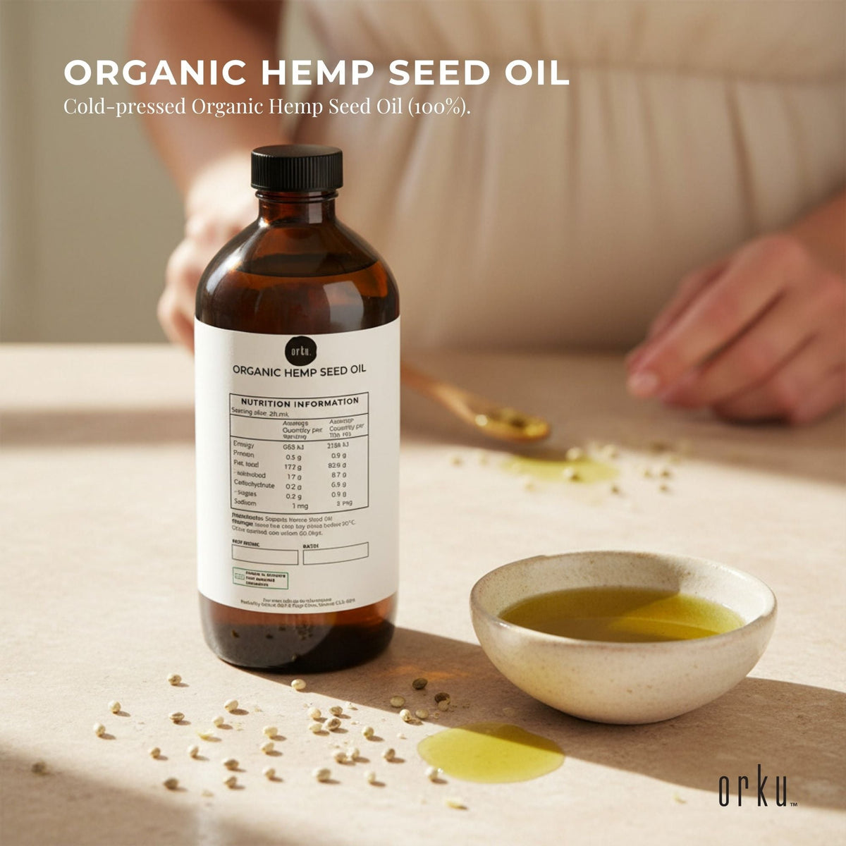 Orku 500ml Organic Hemp Seed Oil - Cold Pressed Food Grade Oils-1