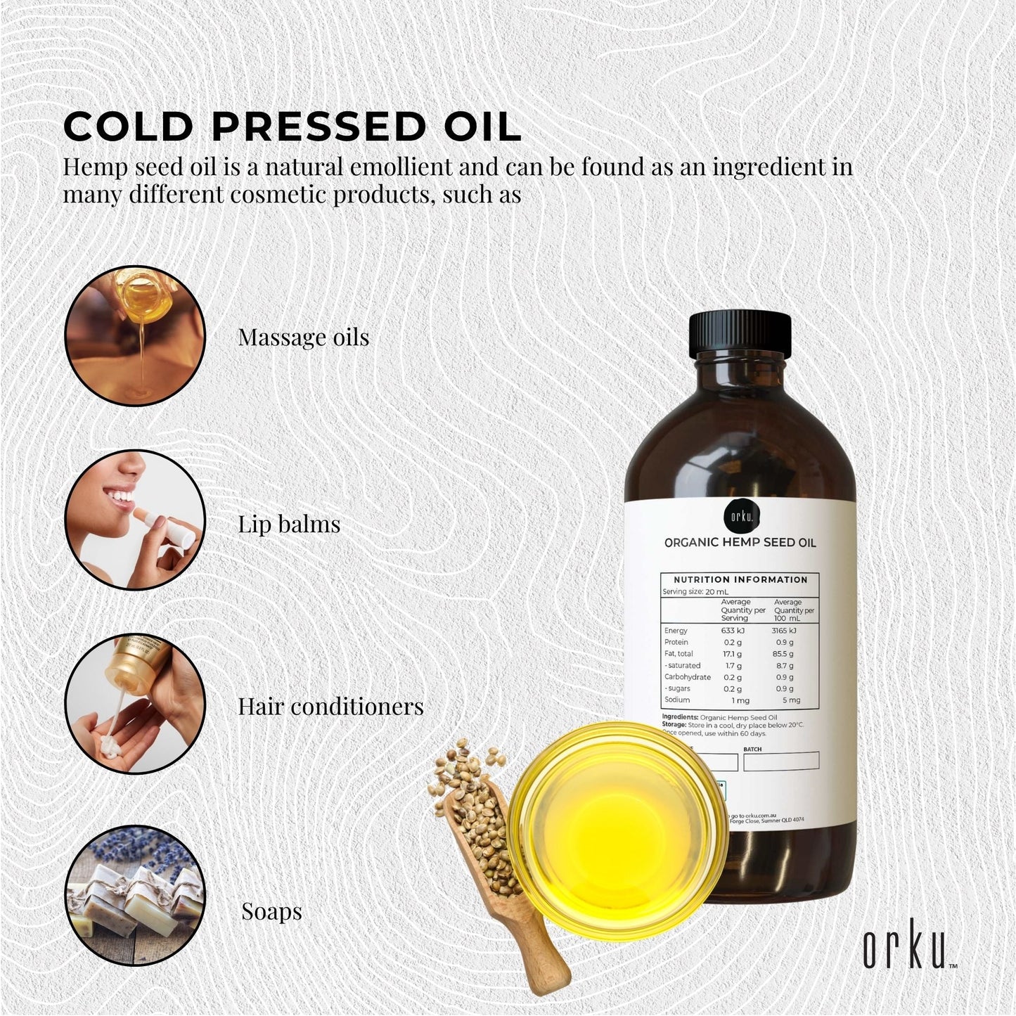 Orku 500ml Organic Hemp Seed Oil - Cold Pressed Food Grade Oils-2