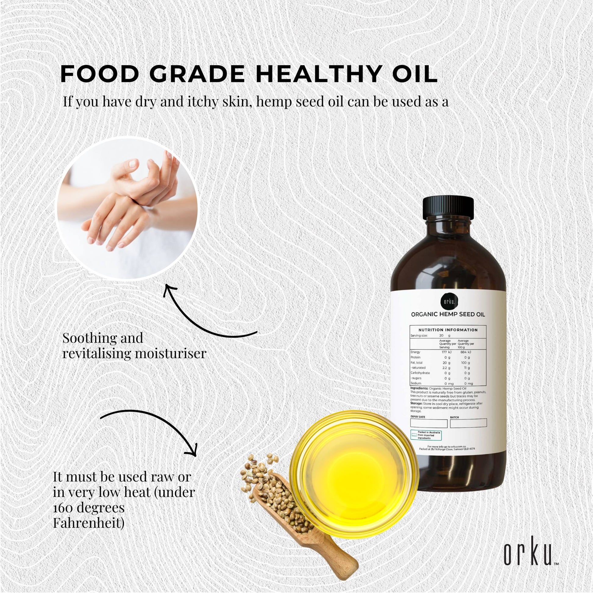 Orku 500ml Organic Hemp Seed Oil - Cold Pressed Food Grade Oils-3