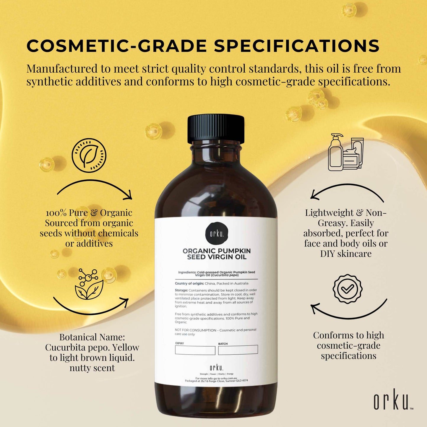 Orku 500ml Organic Pumpkin Seed Virgin Oil Cold Pressed Cosmetic Grade-4