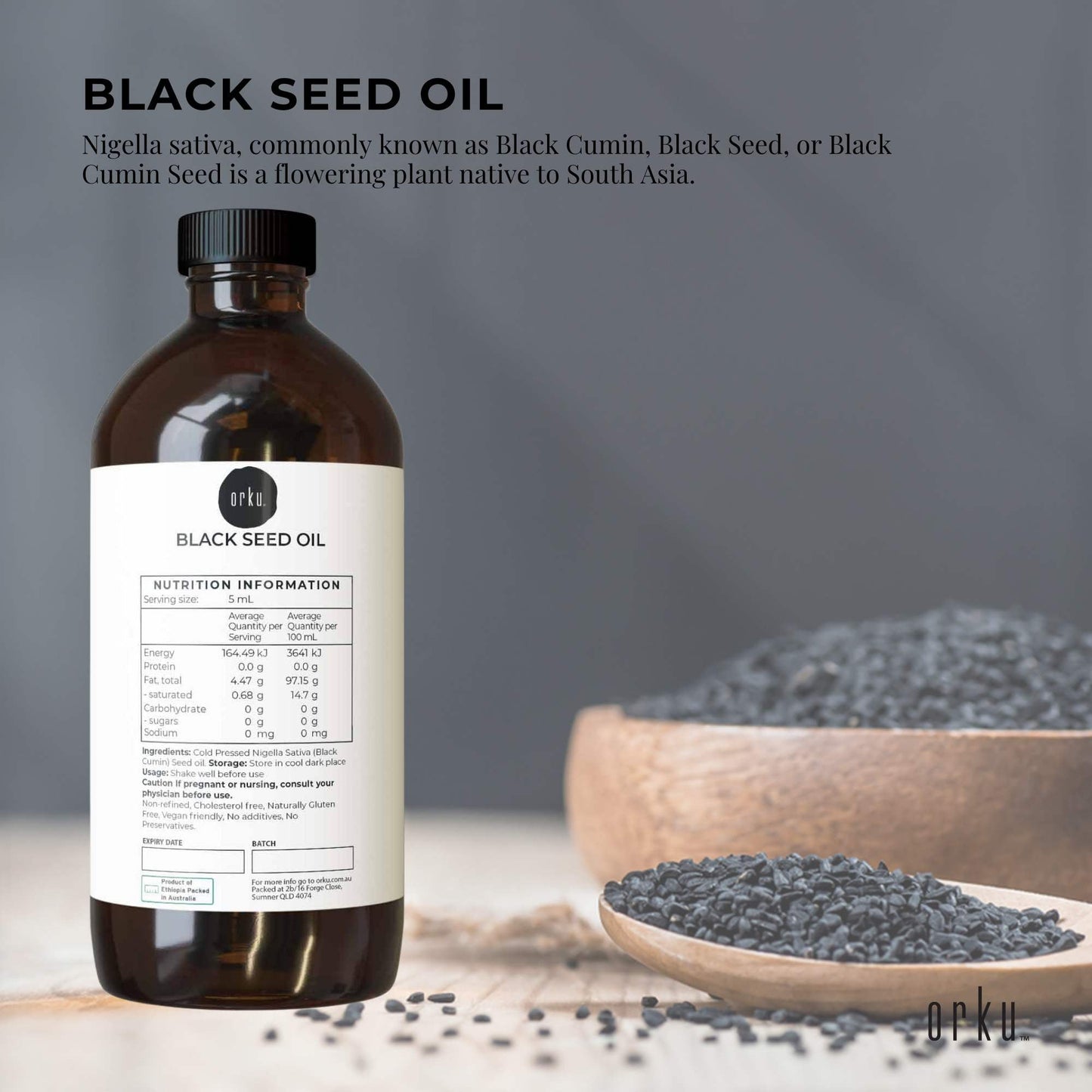 Orku 500ml Pure Black Seed Oil Cold Pressed 100% Ethiopian Nigella Sativa Cumin-1