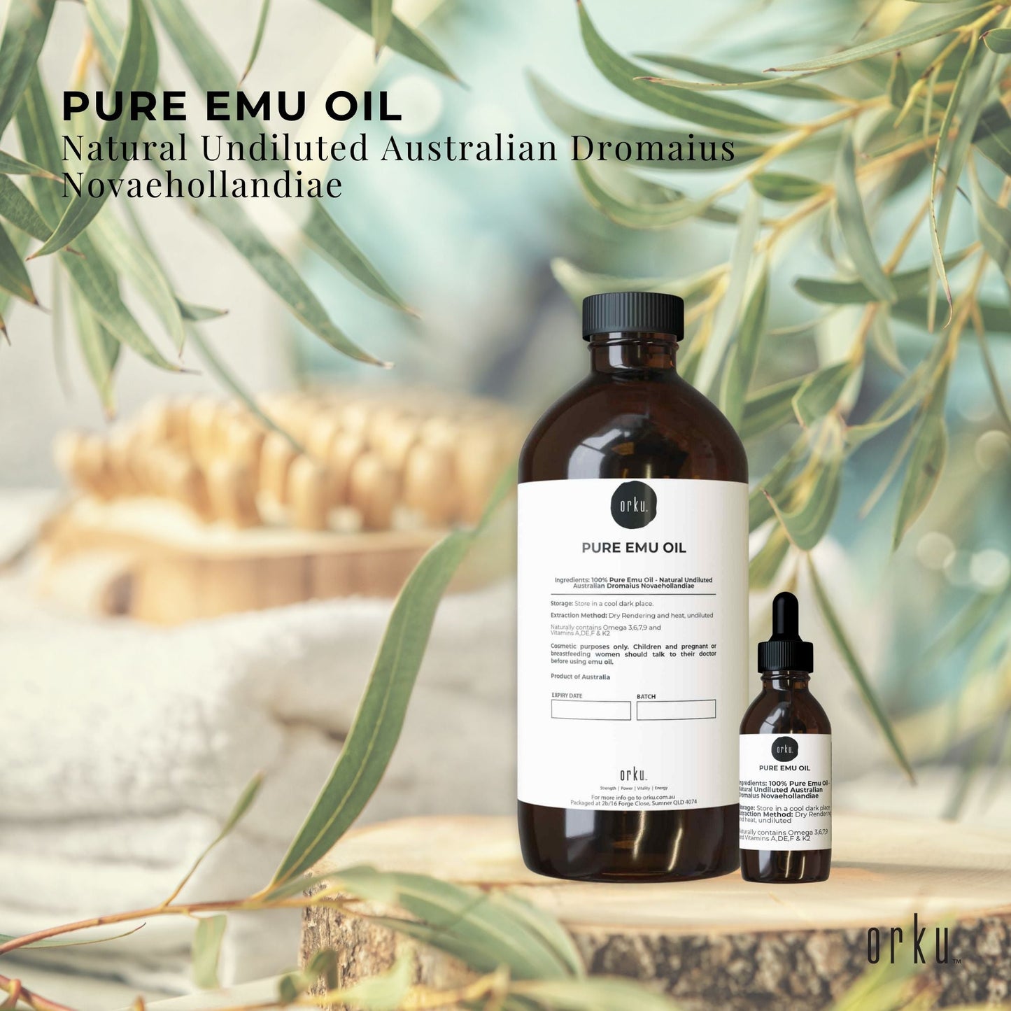 Orku 500ml Pure Emu Oil + Bonus 25ml Bottle - Australian Dromaius Novaehollandiae-1