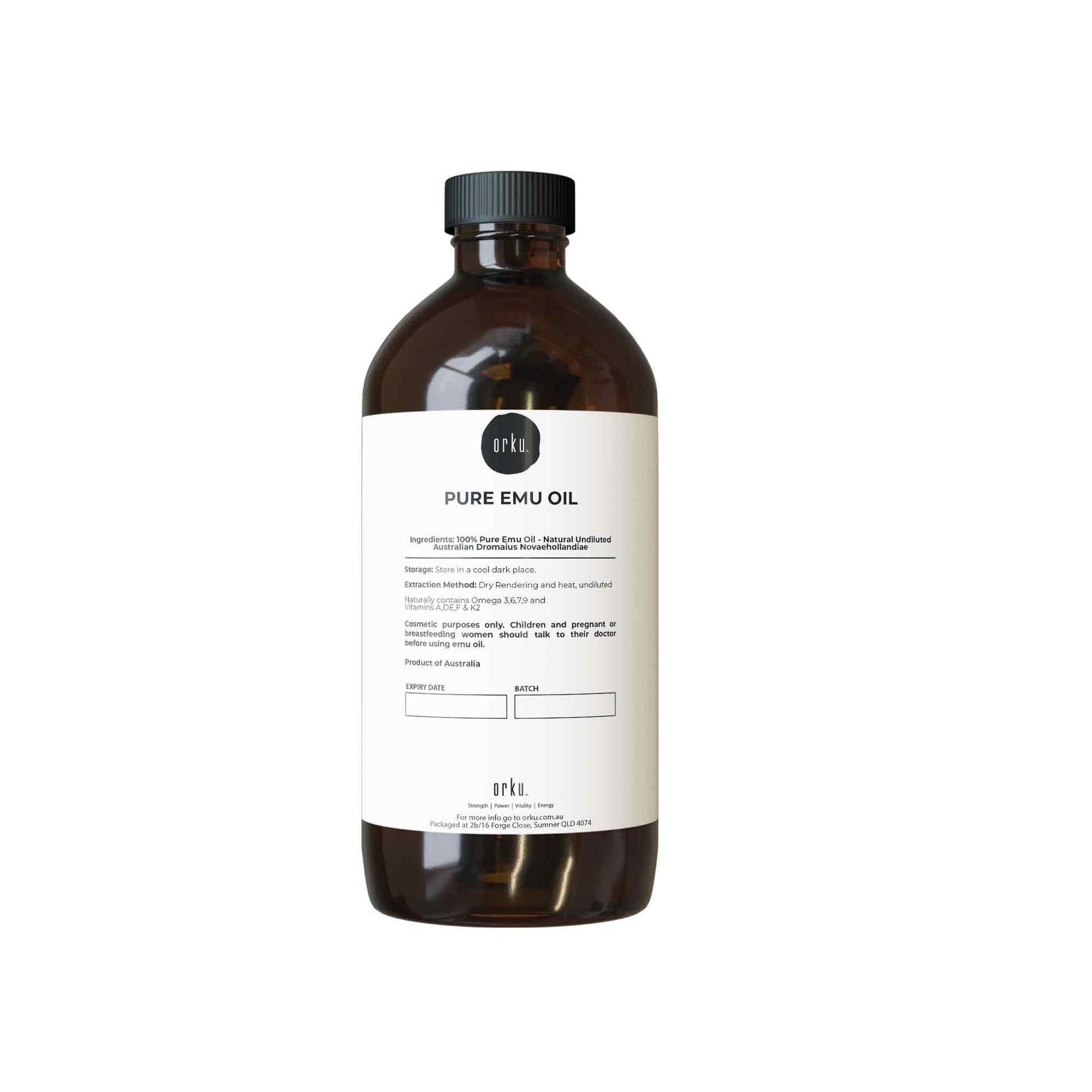 Orku 500ml Pure Emu Oil - Natural Undiluted Australian Dromaius Novaehollandiae-0