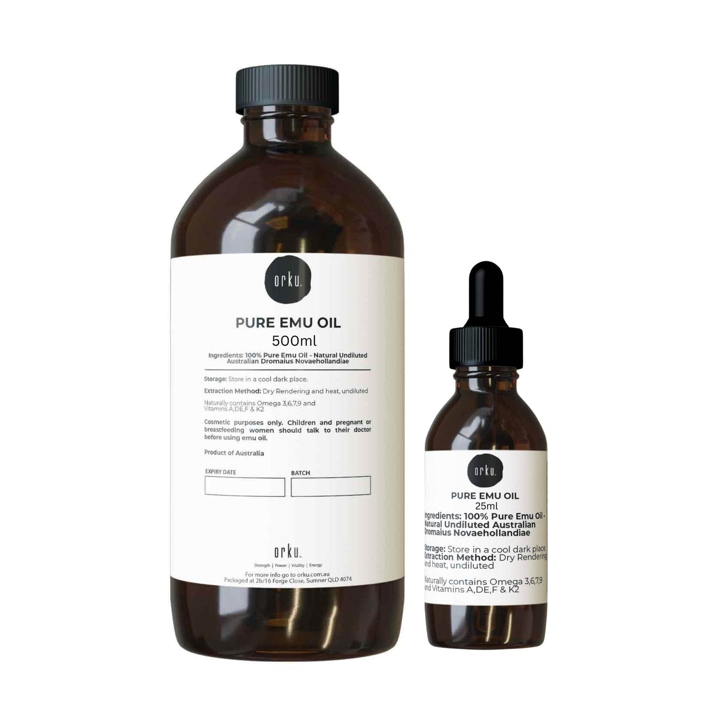 Orku 500ml Pure Emu Oil + Bonus 25ml Bottle - Australian Dromaius Novaehollandiae-0