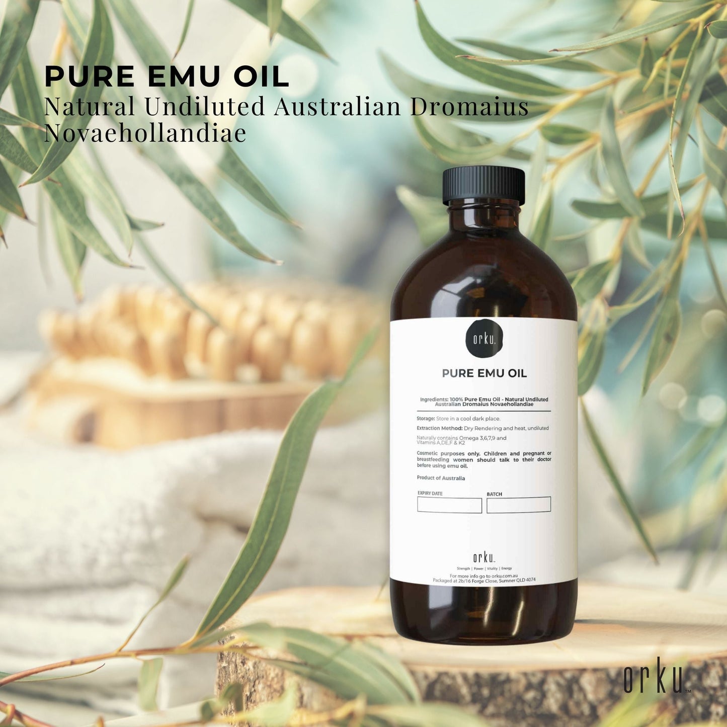 Orku 500ml Pure Emu Oil - Natural Undiluted Australian Dromaius Novaehollandiae-1