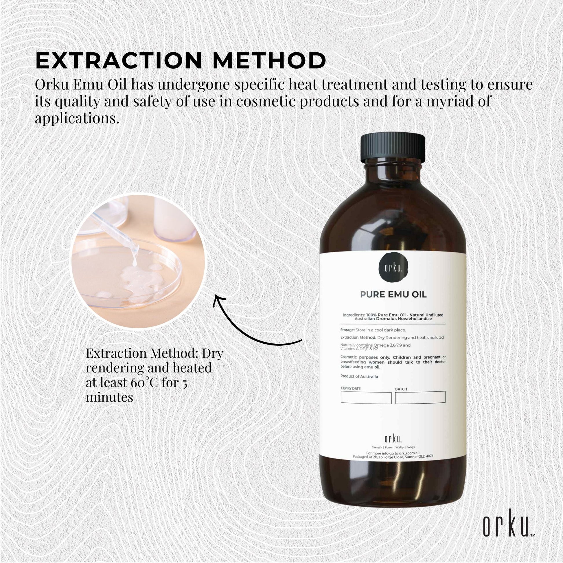 Orku 500ml Pure Emu Oil - Natural Undiluted Australian Dromaius Novaehollandiae-3