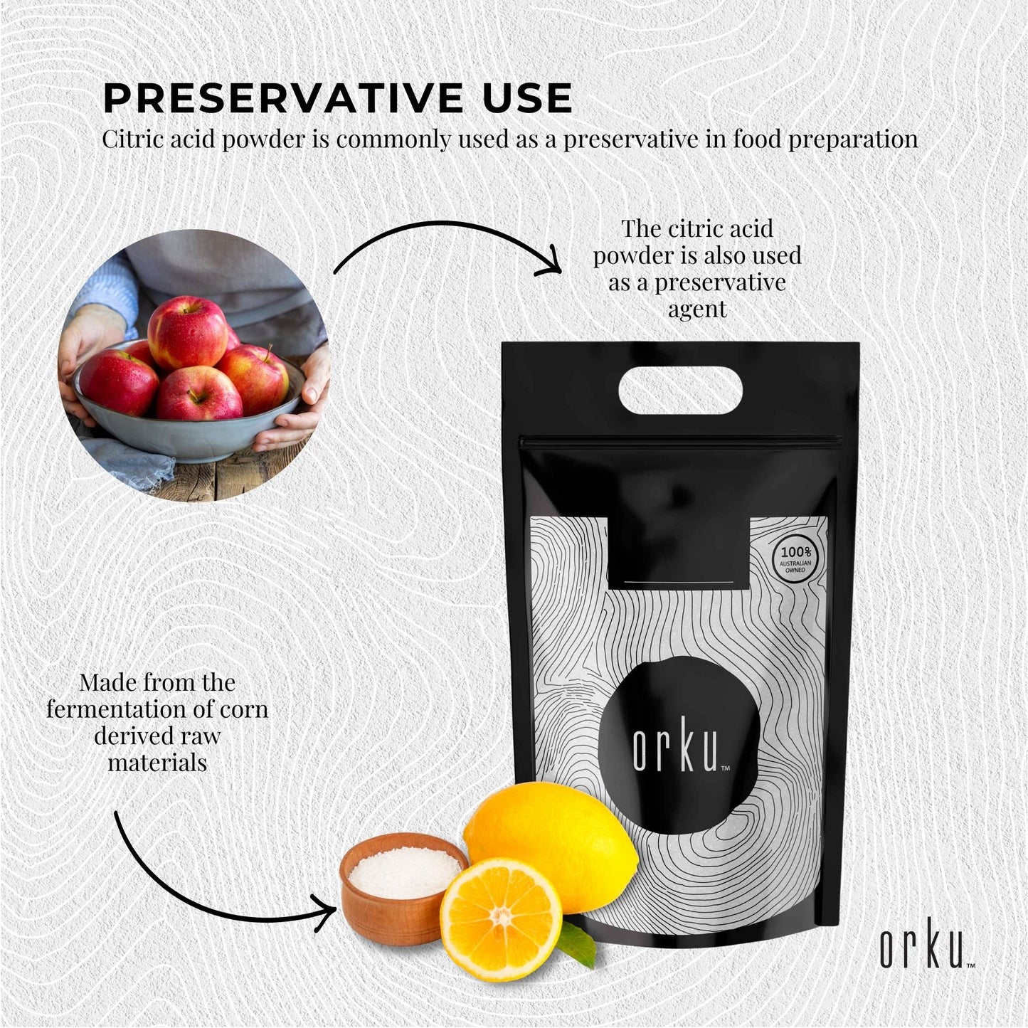Orku 20Kg Citric Acid Powder - Food Grade Non GMO Anhydrous Preservative E330 Bulk-3