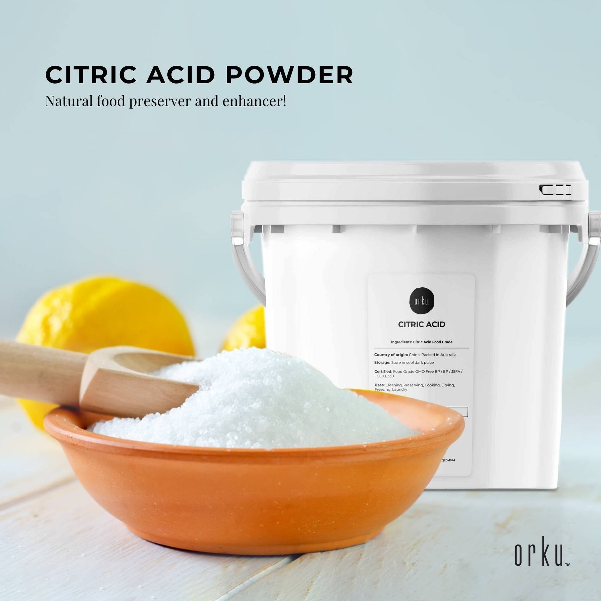 Orku 5Kg Citric Acid Powder Tub - Food Grade Non GMO Preservative E330-1